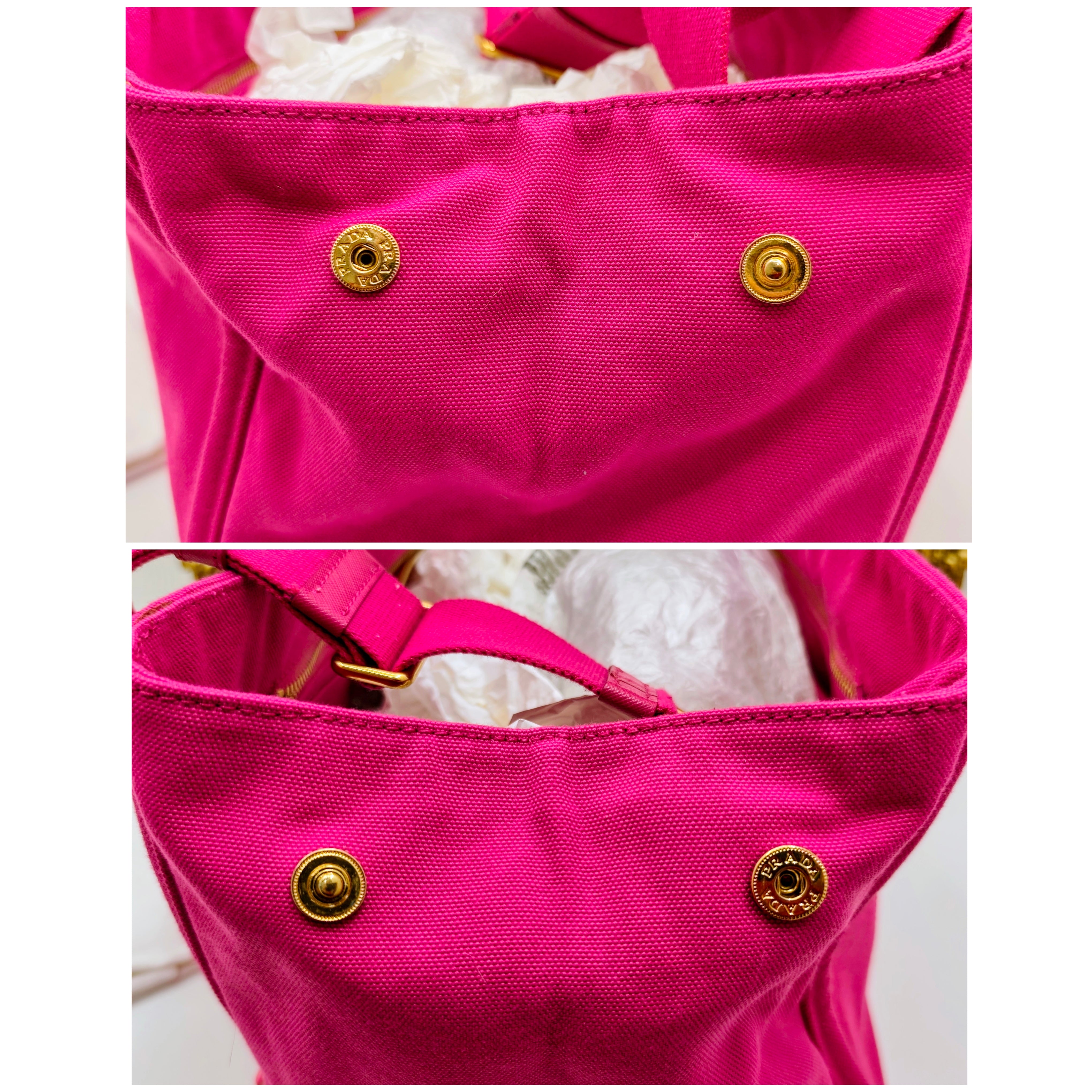Prada – Tote Bag Shopping Canapa Tela Denim Rosa con Zirconi
