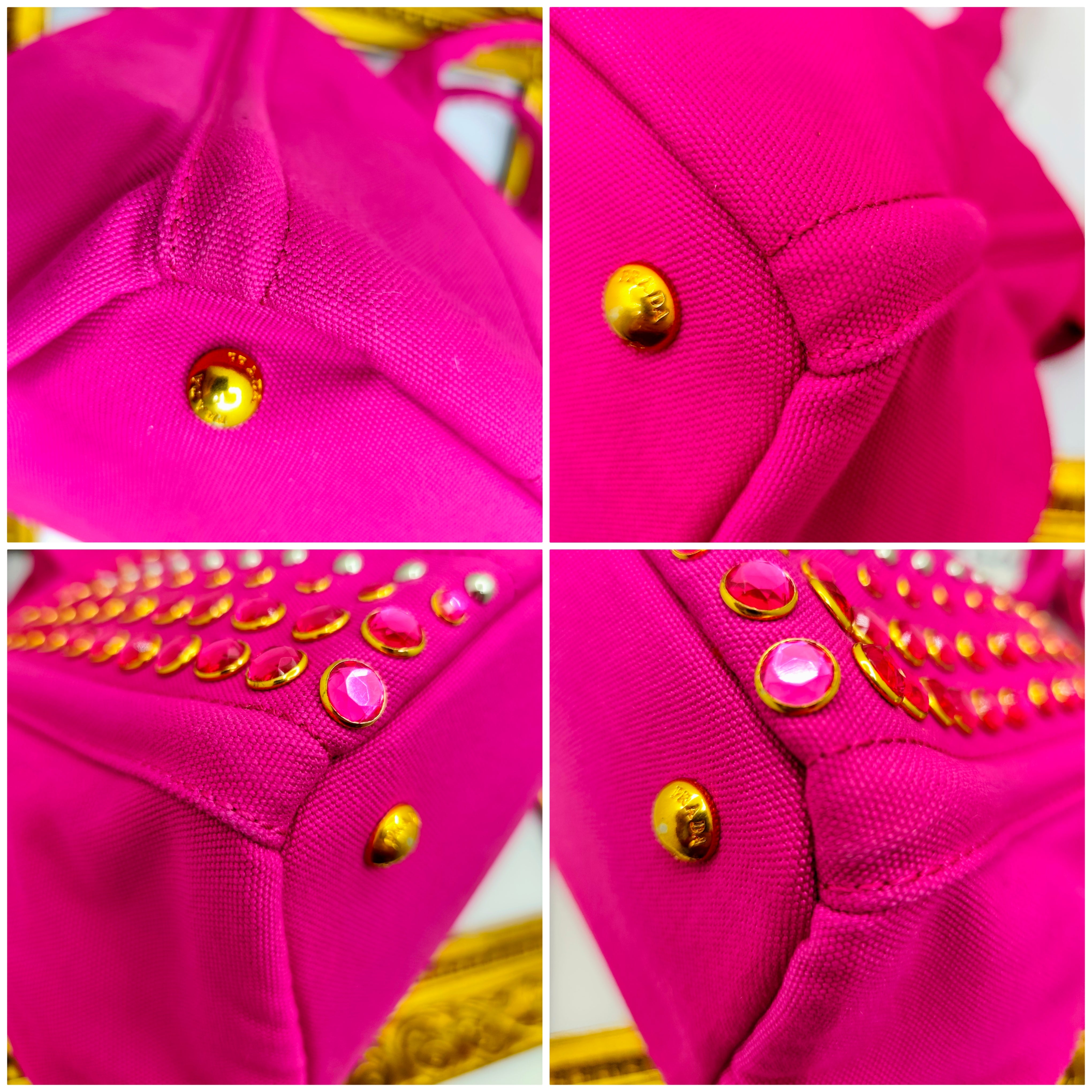 Prada – Tote Bag Shopping Canapa Tela Denim Rosa con Zirconi