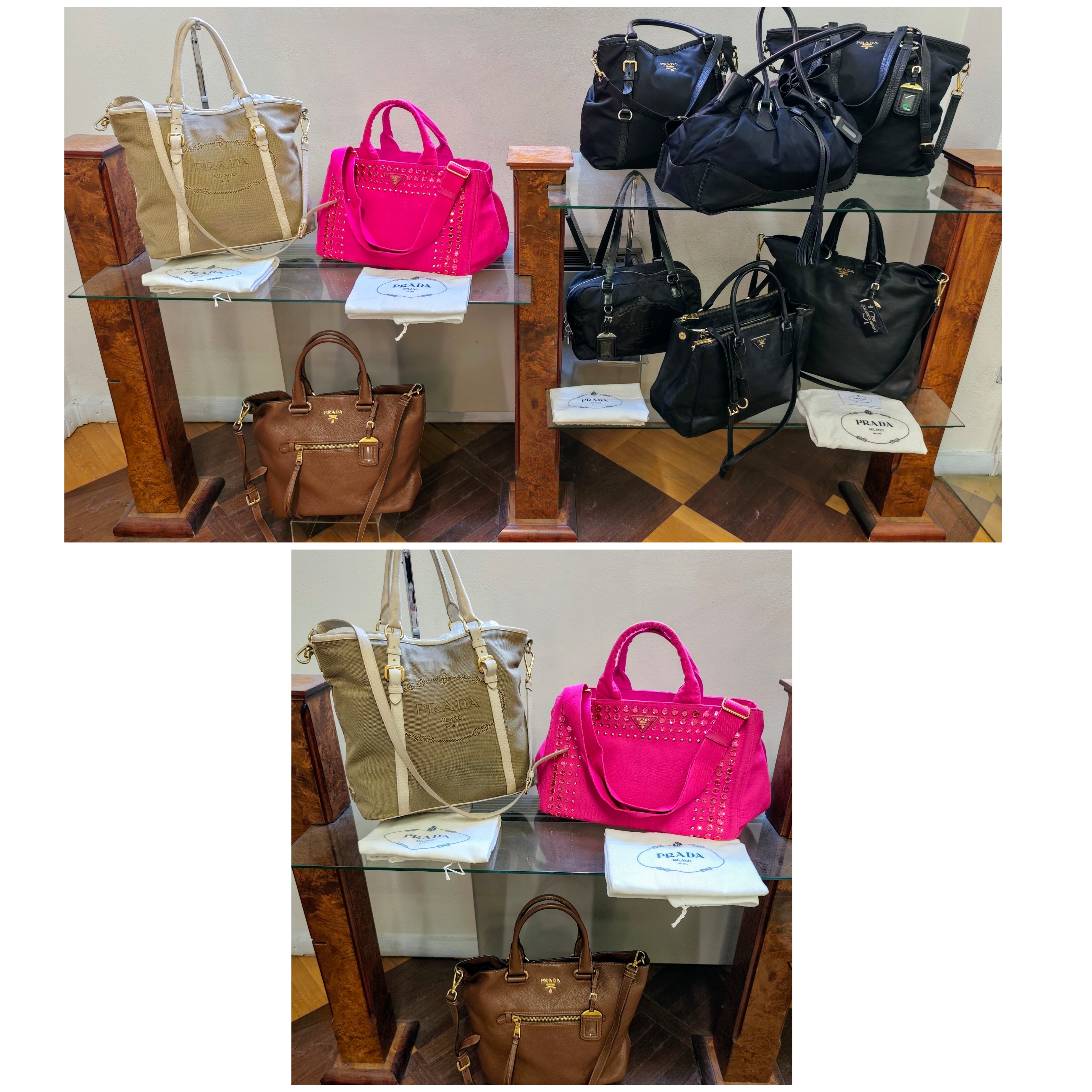 Prada – Tote Bag Shopping Canapa Tela Denim Rosa con Zirconi