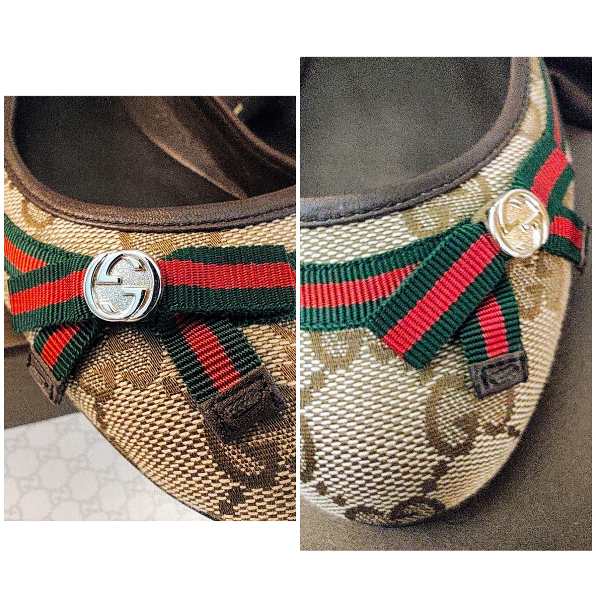 Gucci – Ballerine Tessuto “GG” e Fascia Web con Fiocco e Charm