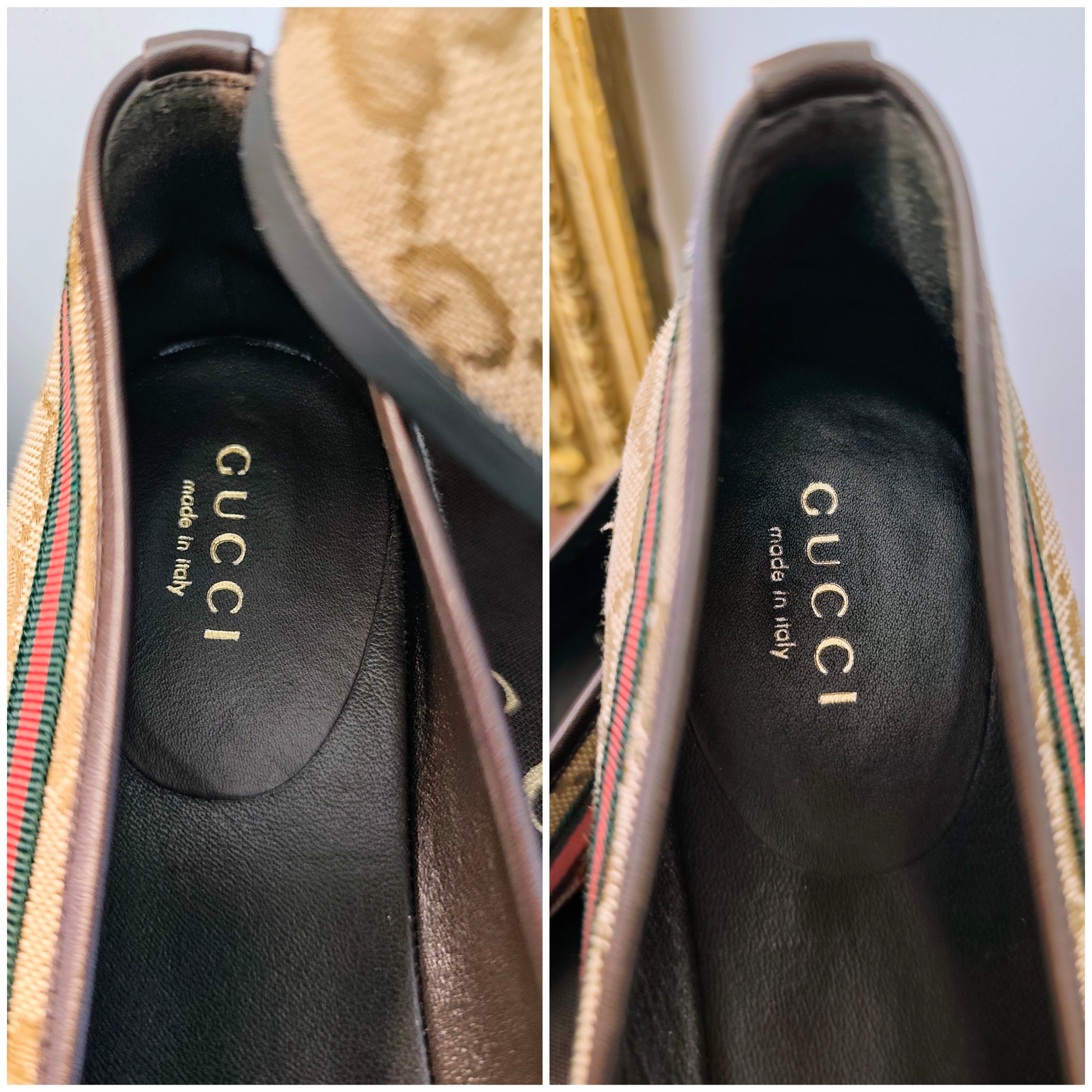 Gucci – Ballerine Tessuto “GG” e Fascia Web con Fiocco e Charm