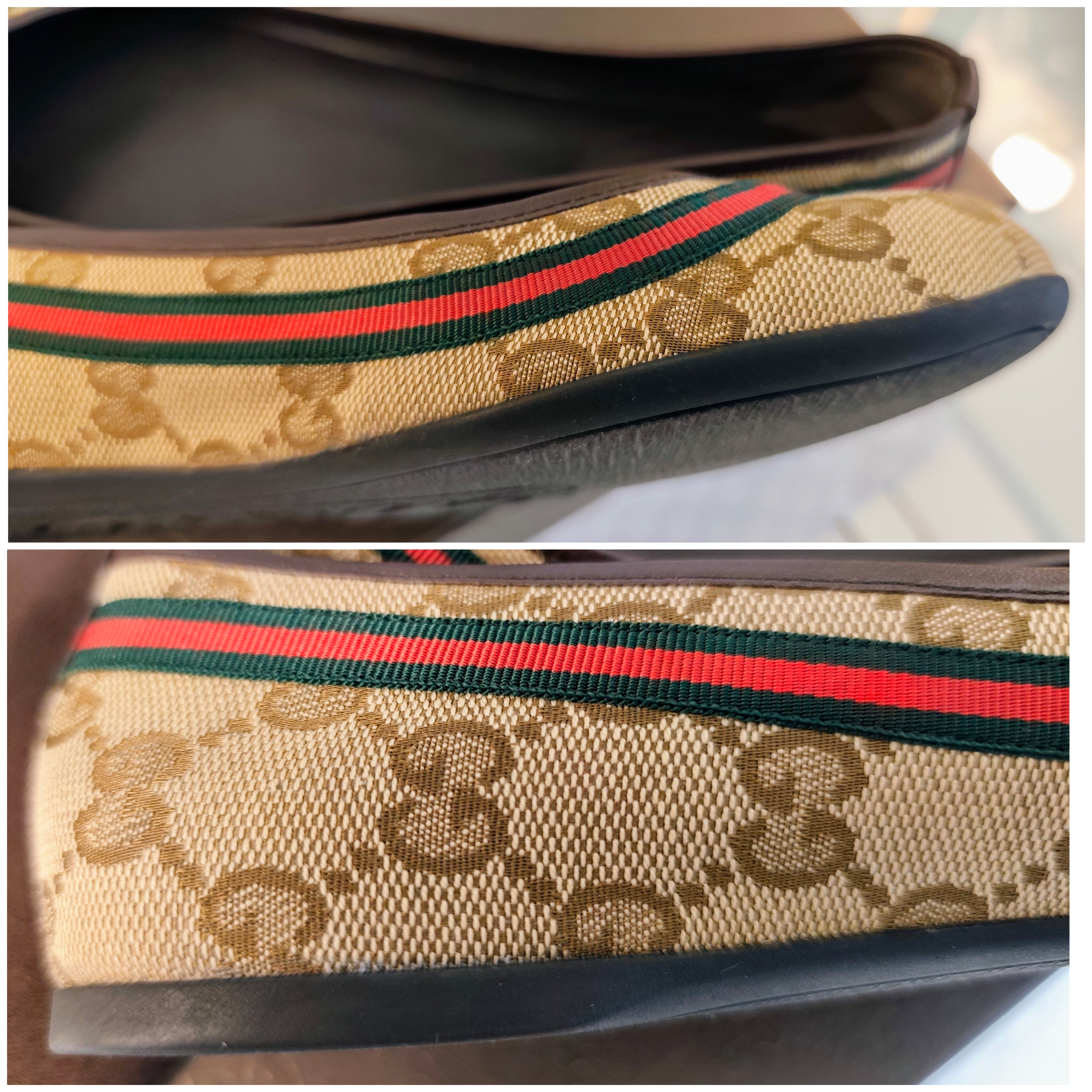 Gucci – Ballerine Tessuto “GG” e Fascia Web con Fiocco e Charm