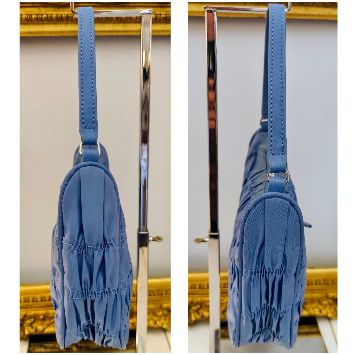 PRADA – Borsa Hobo Re-Edition 2005 Re-Nylon goffrato azzurro