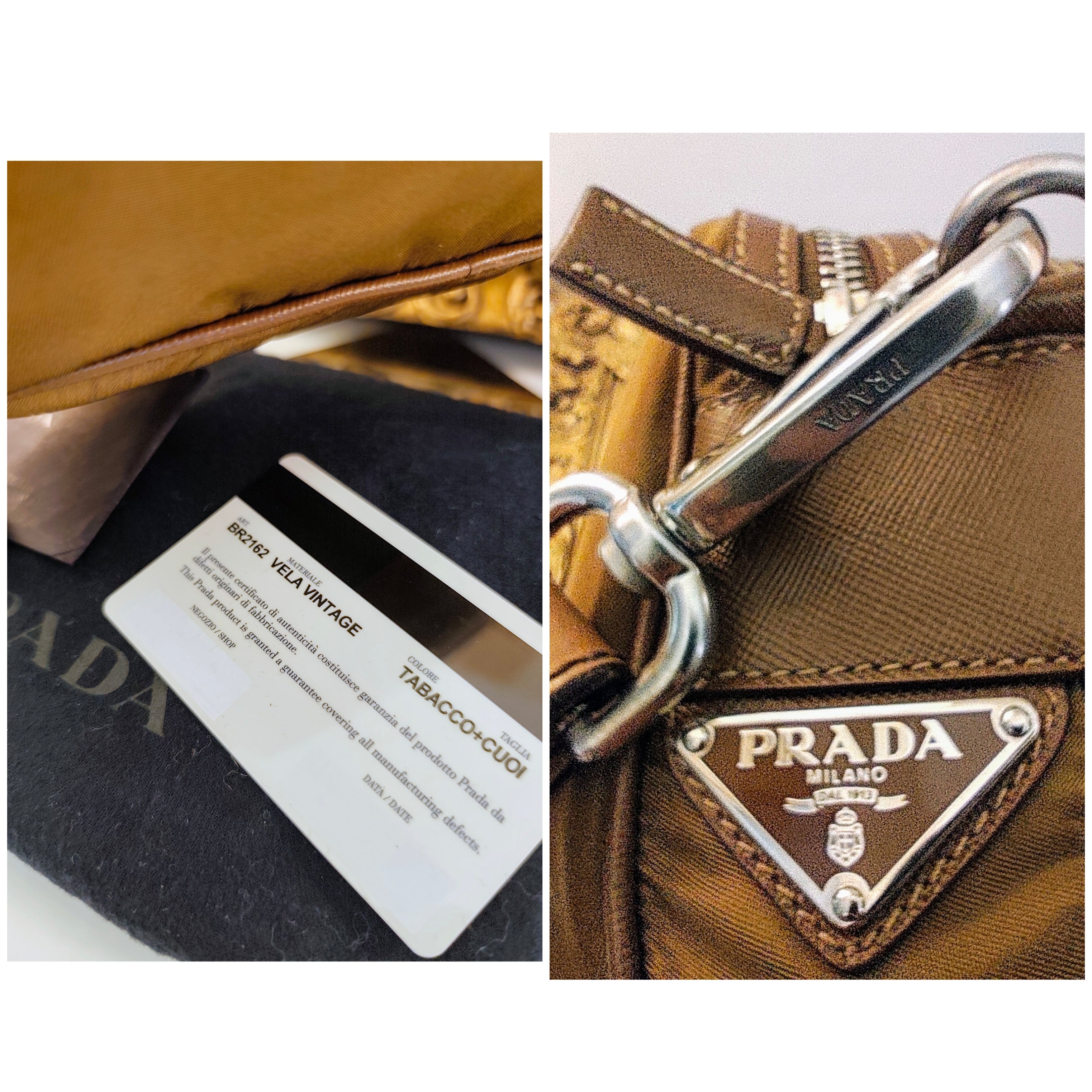 Prada - Borsetta a Spalla o Pochette in tessuto e pelle Cognac