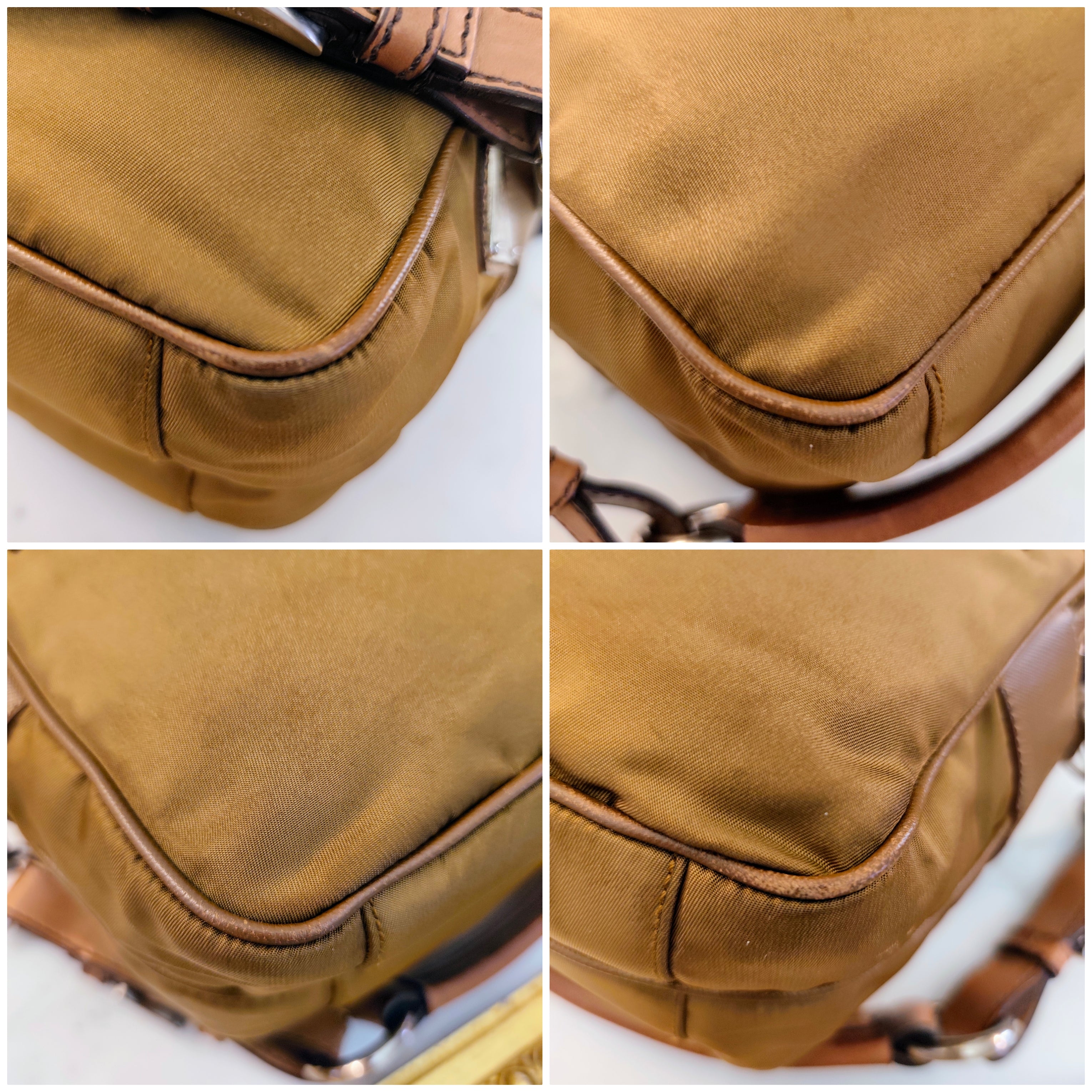Prada - Borsetta a Spalla o Pochette in tessuto e pelle Cognac