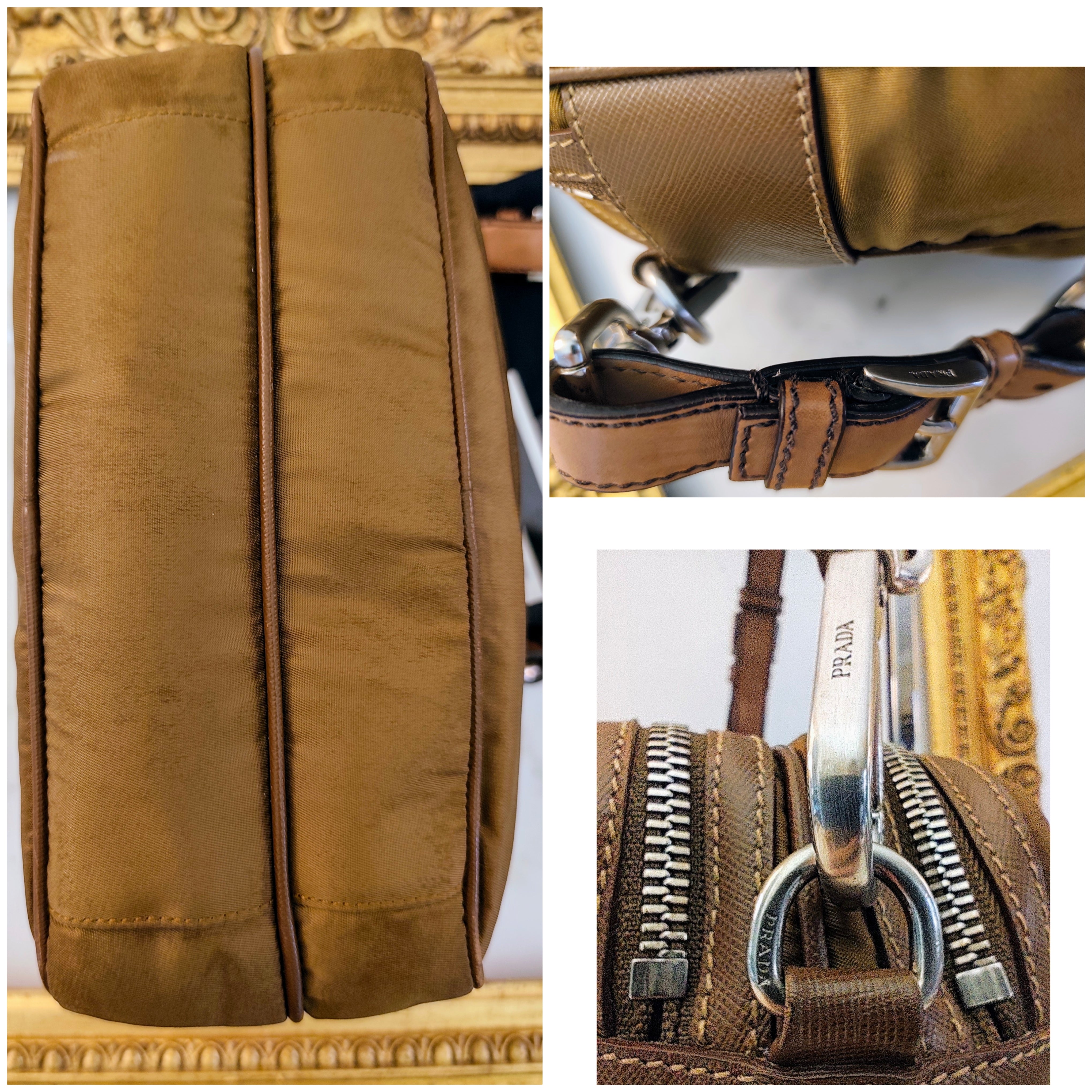 Prada - Borsetta a Spalla o Pochette in tessuto e pelle Cognac