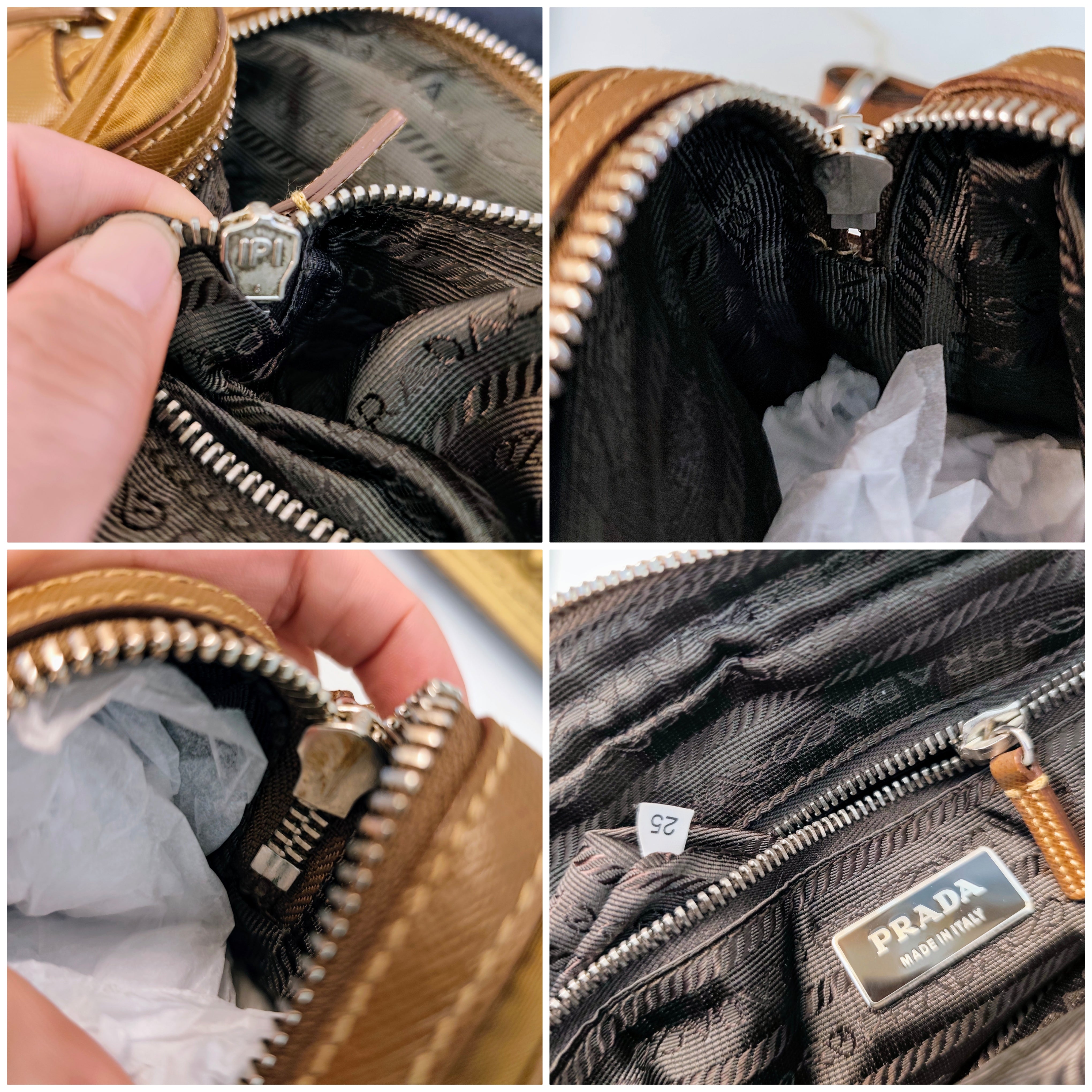 Prada - Borsetta a Spalla o Pochette in tessuto e pelle Cognac
