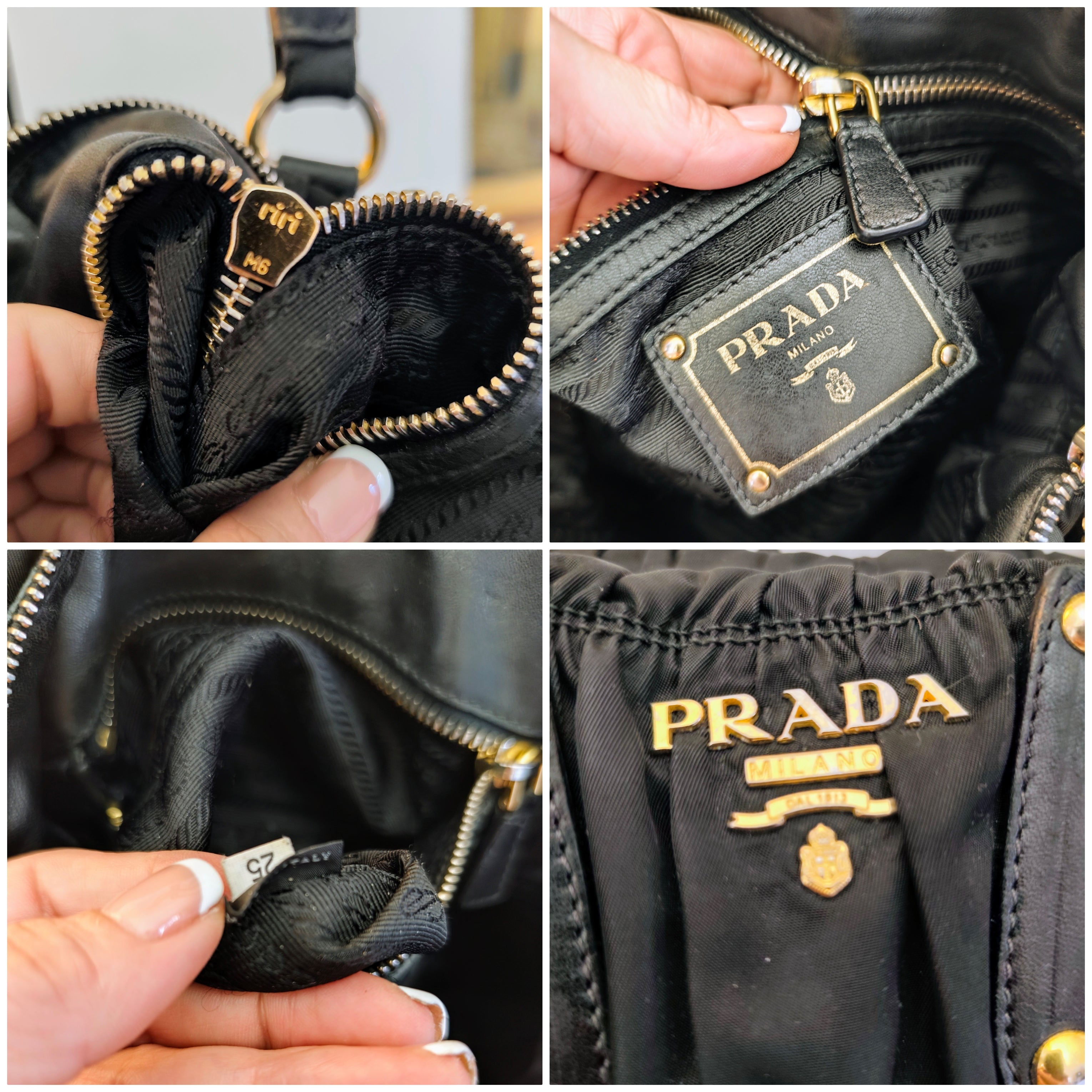 Prada - Shopper Tote Bag in Nylon Goffrato e Pelle Nera Full Set