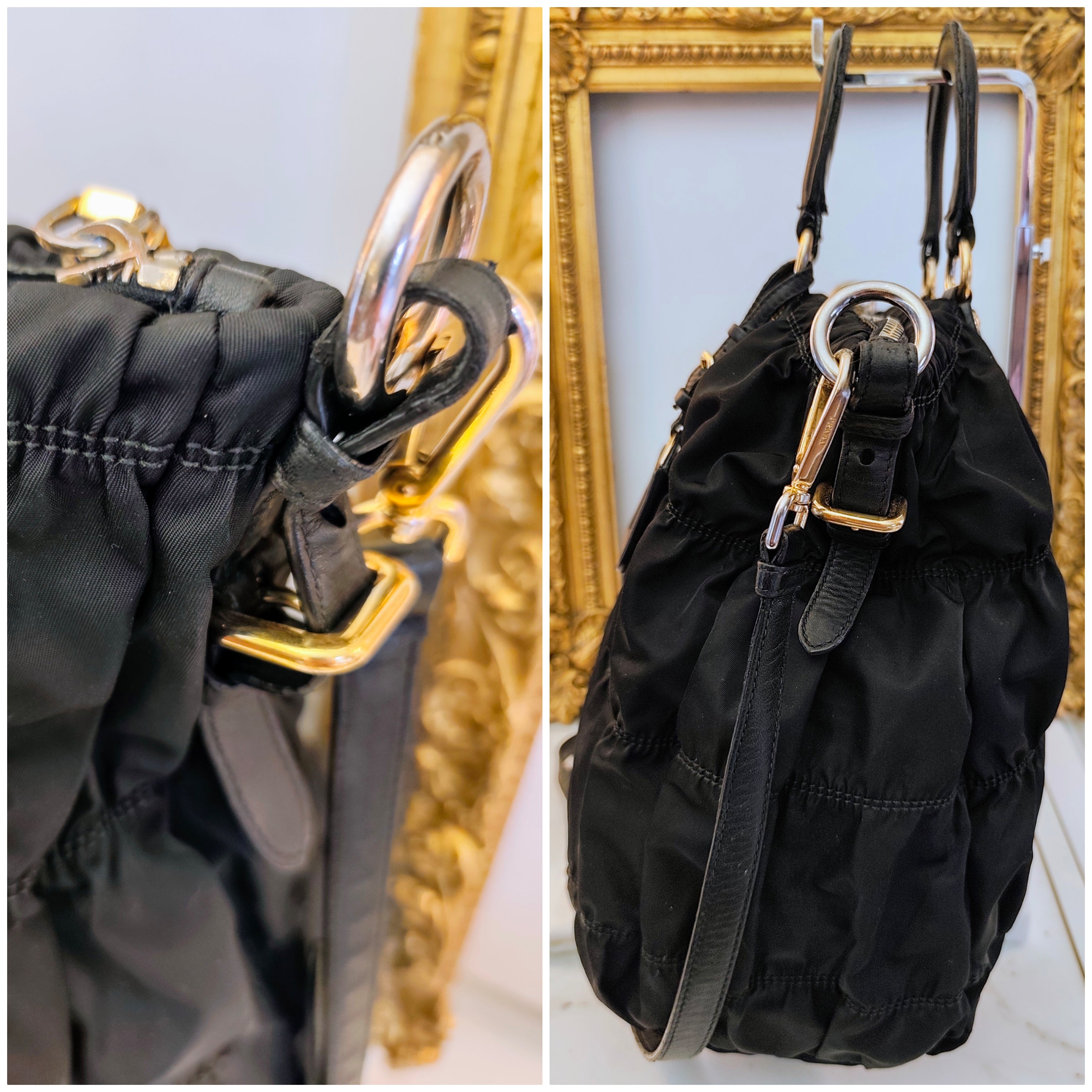 Prada - Shopper Tote Bag in Nylon Goffrato e Pelle Nera Full Set