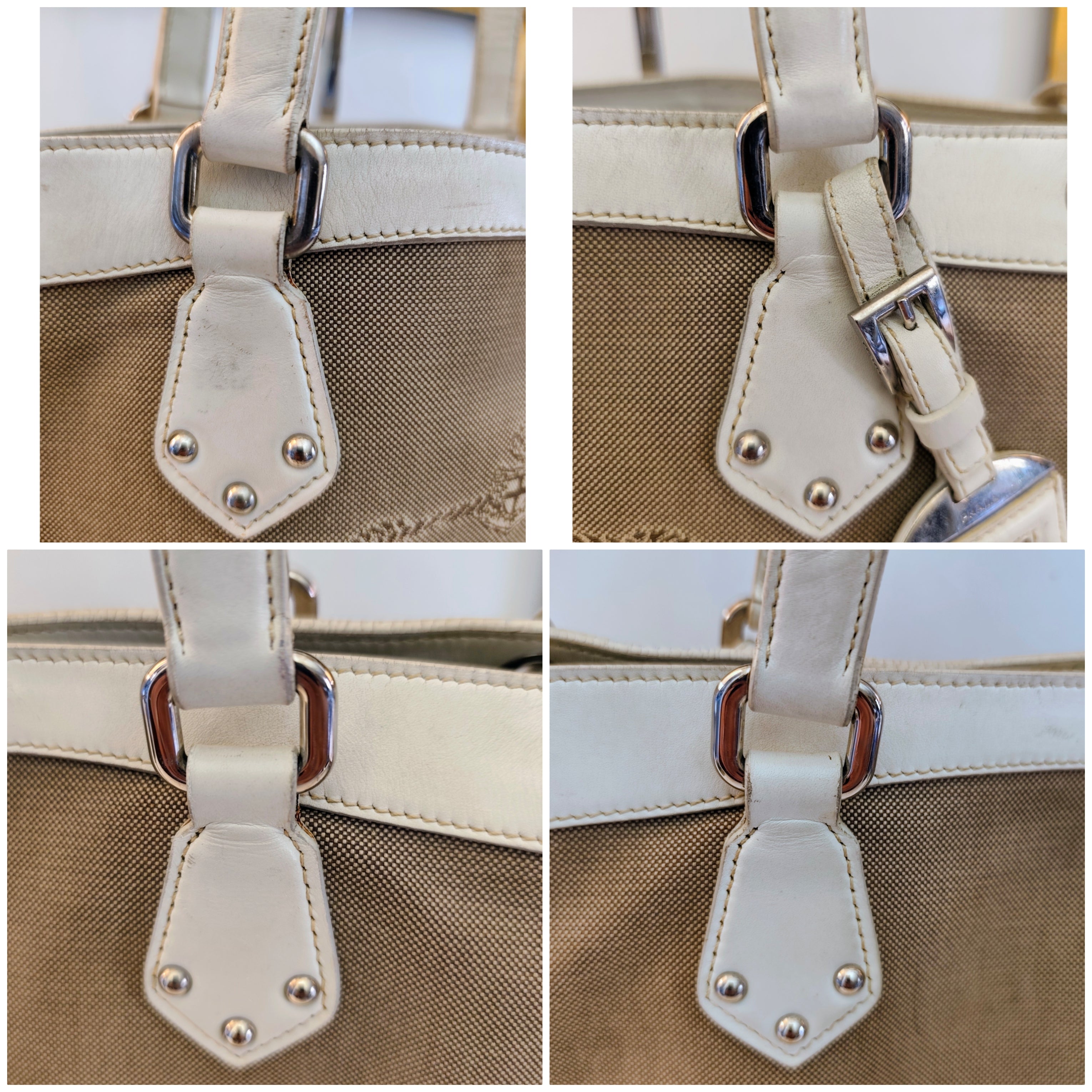 Prada - Tote Bag a Spalla Jacquard Tessuto e pelle