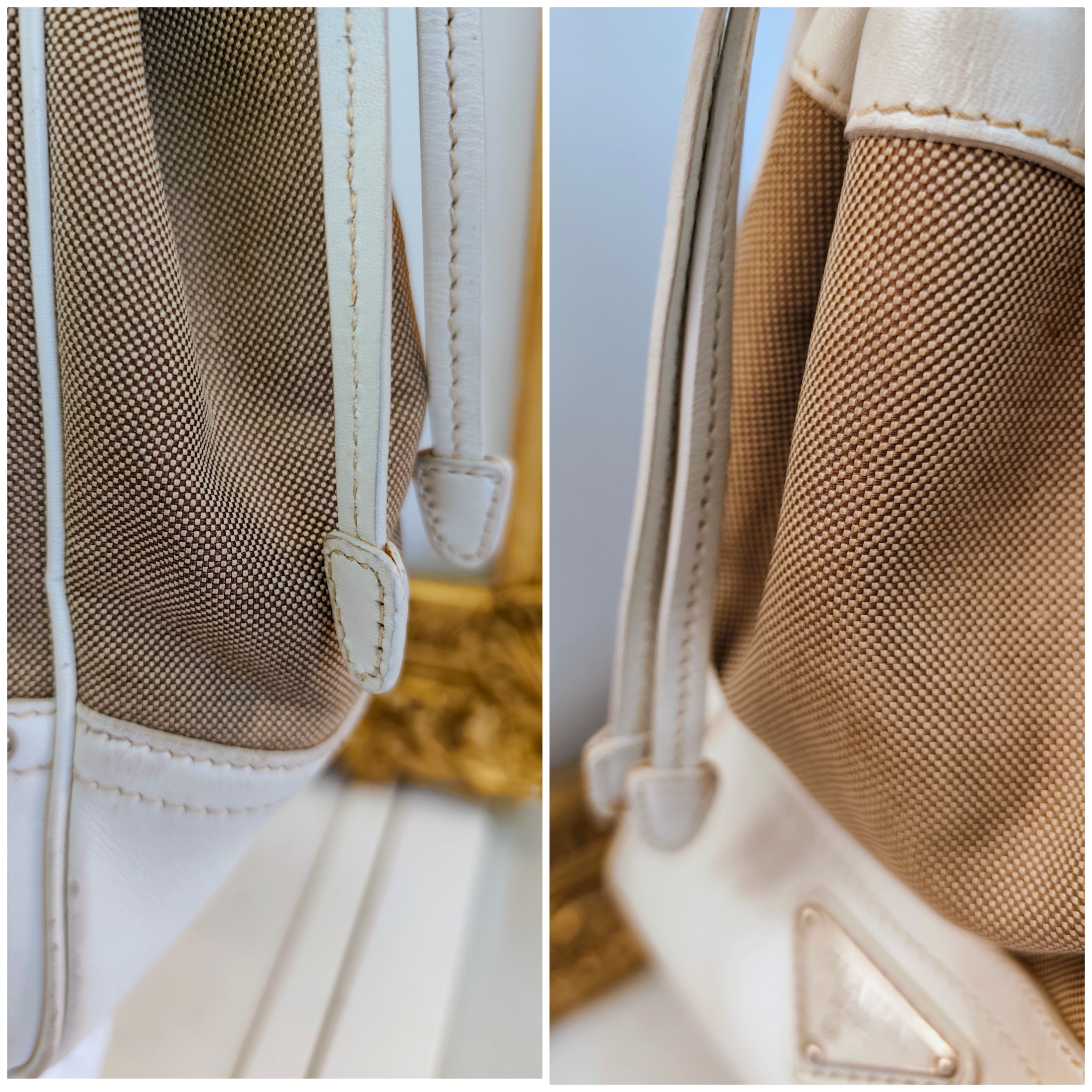 Prada - Tote Bag a Spalla Jacquard Tessuto e pelle