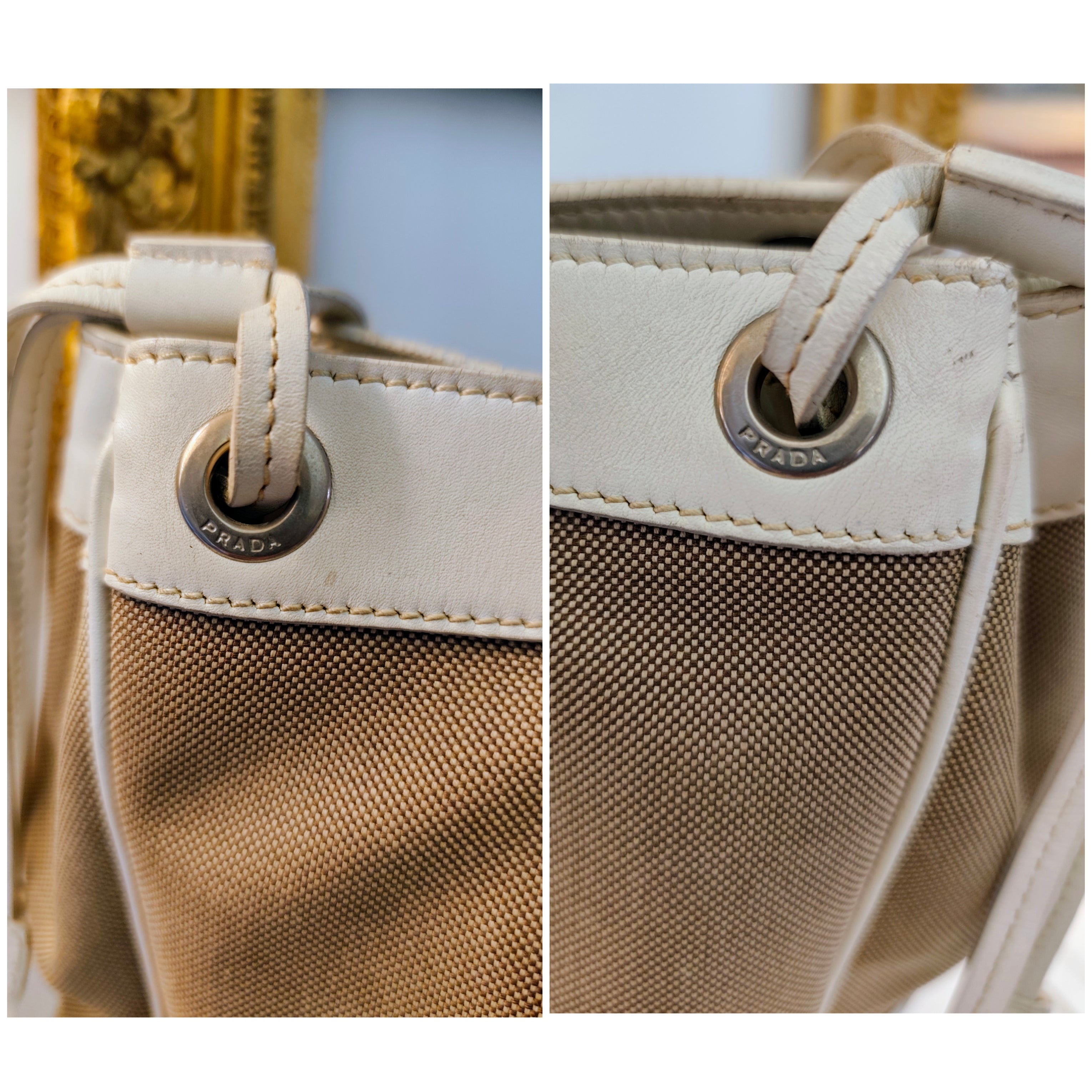 Prada - Tote Bag a Spalla Jacquard Tessuto e pelle