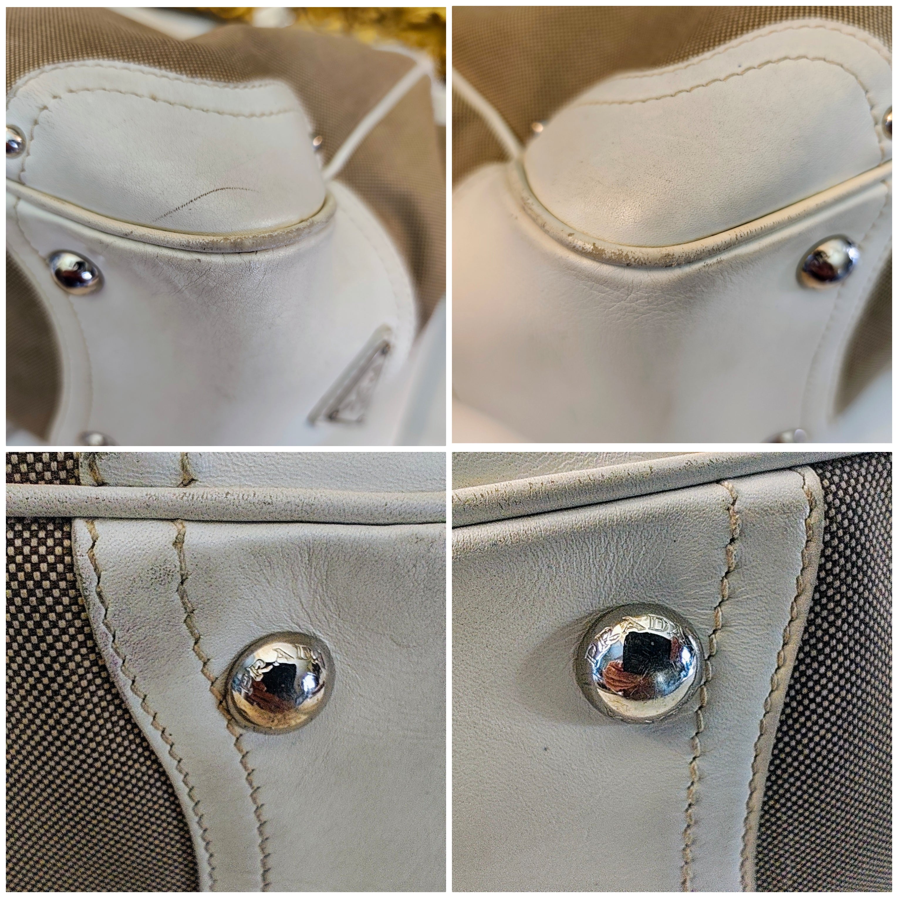 Prada - Tote Bag a Spalla Jacquard Tessuto e pelle