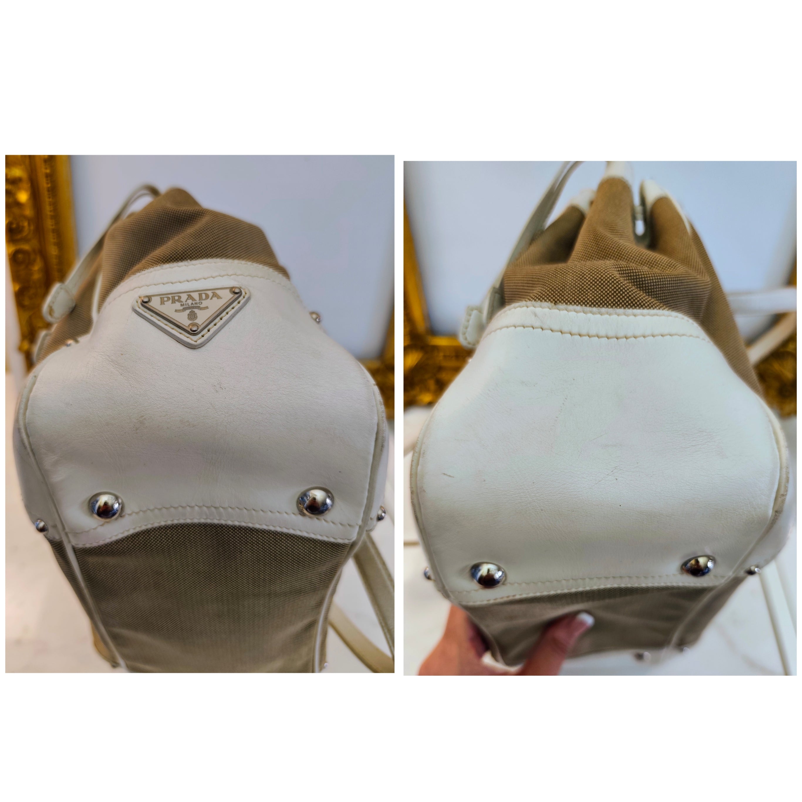 Prada - Tote Bag a Spalla Jacquard Tessuto e pelle