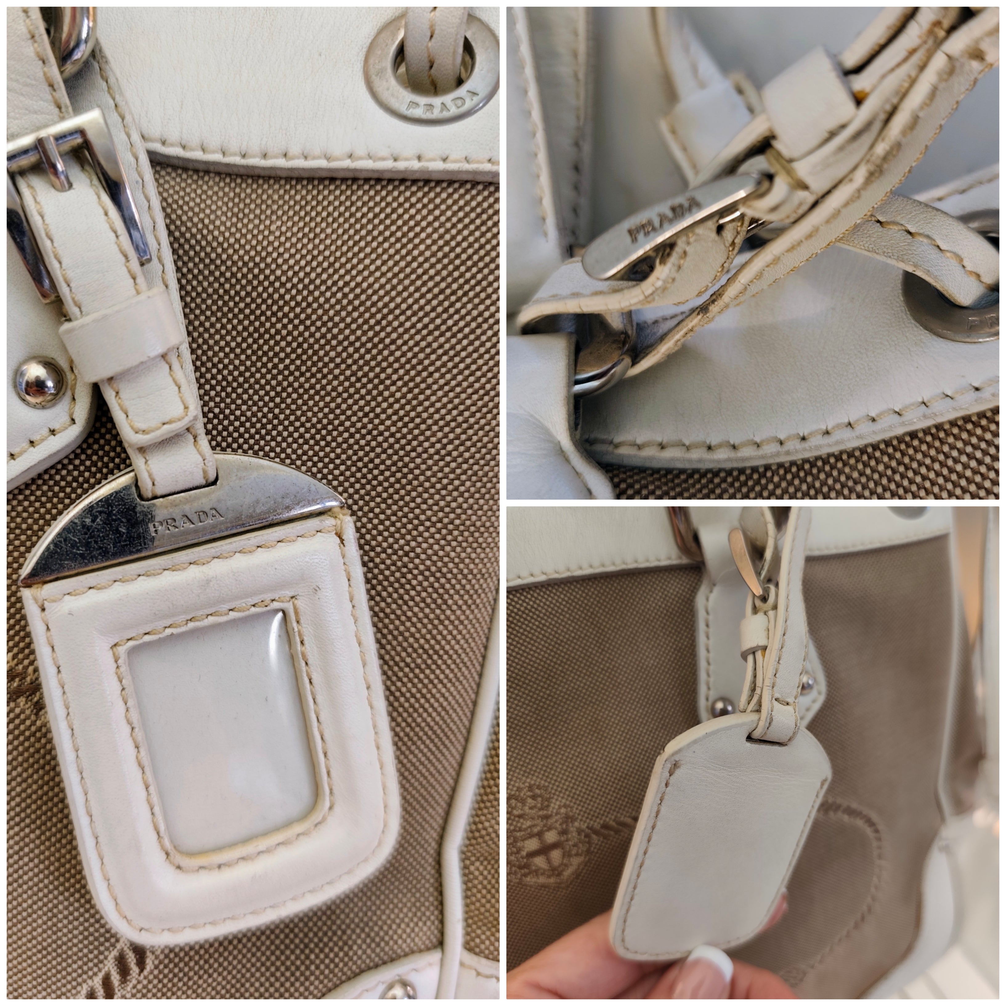 Prada - Tote Bag a Spalla Jacquard Tessuto e pelle