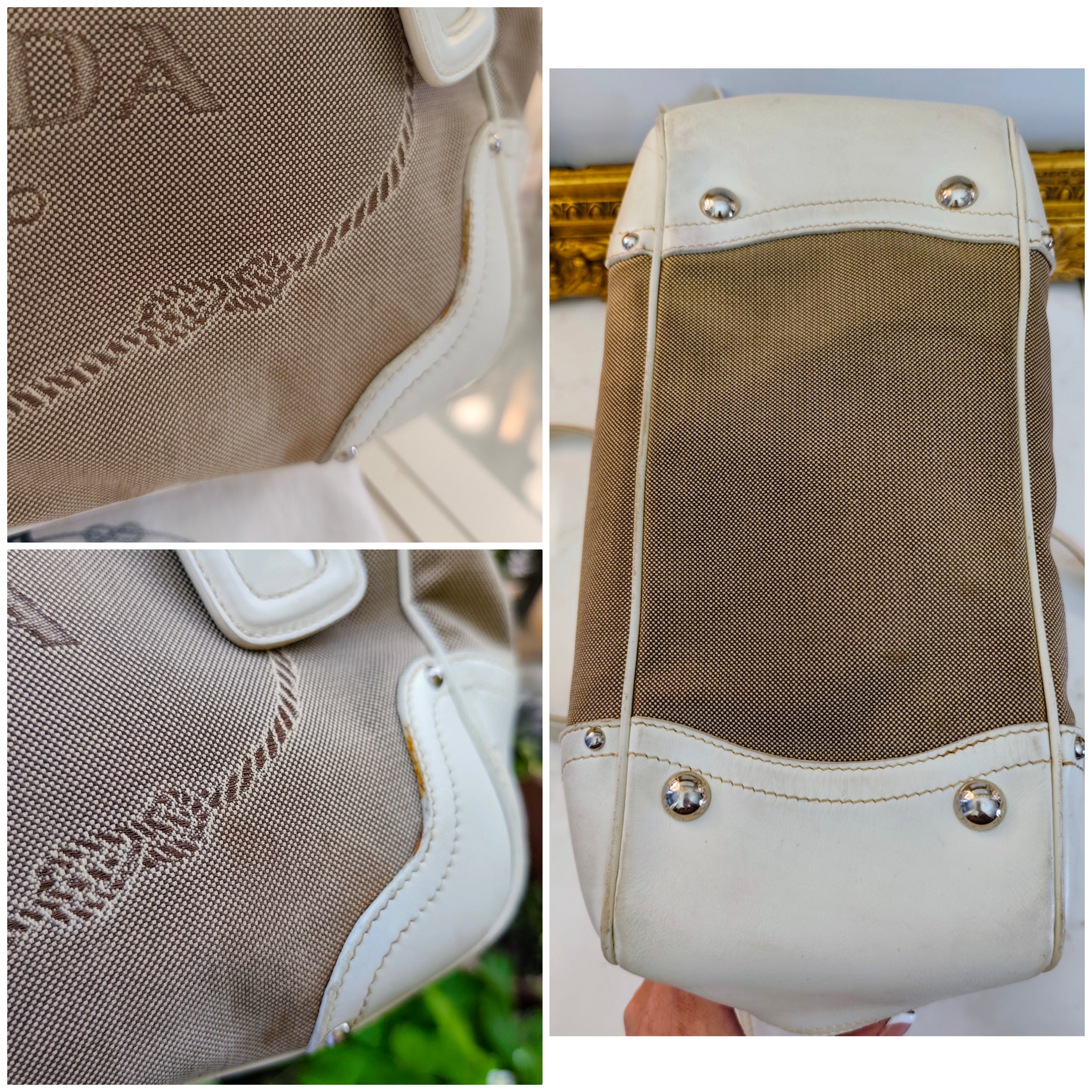Prada - Tote Bag a Spalla Jacquard Tessuto e pelle