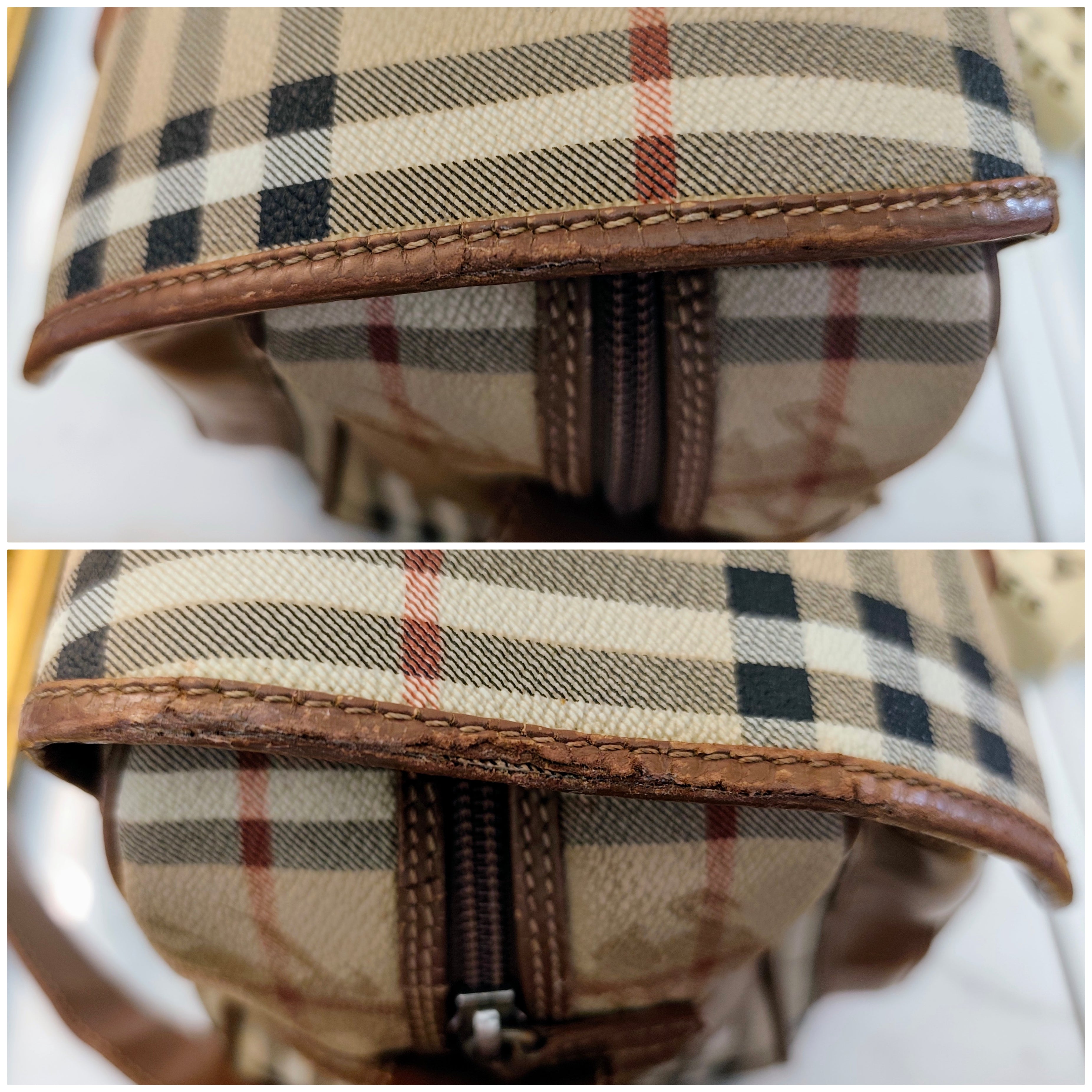 Burberry – Borsa Postina Messenger in Tela Check Beige e Pelle Marrone Vintage