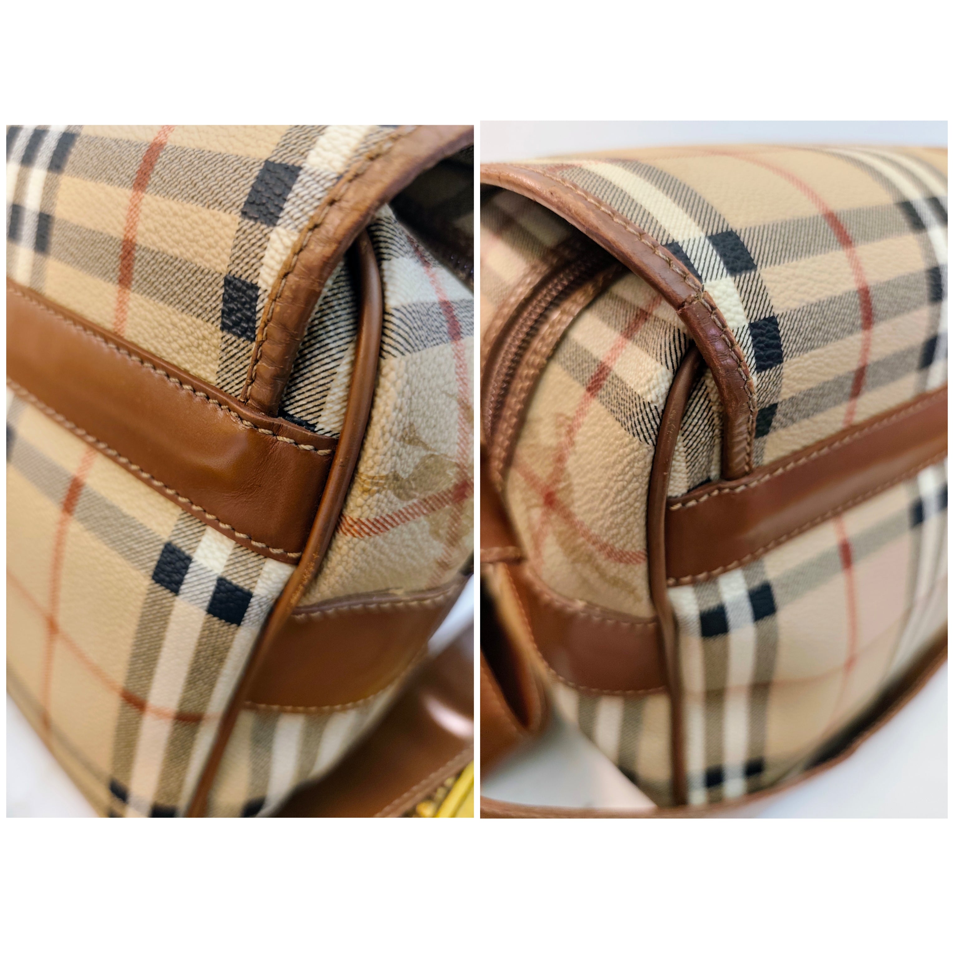Burberry – Borsa Postina Messenger in Tela Check Beige e Pelle Marrone Vintage