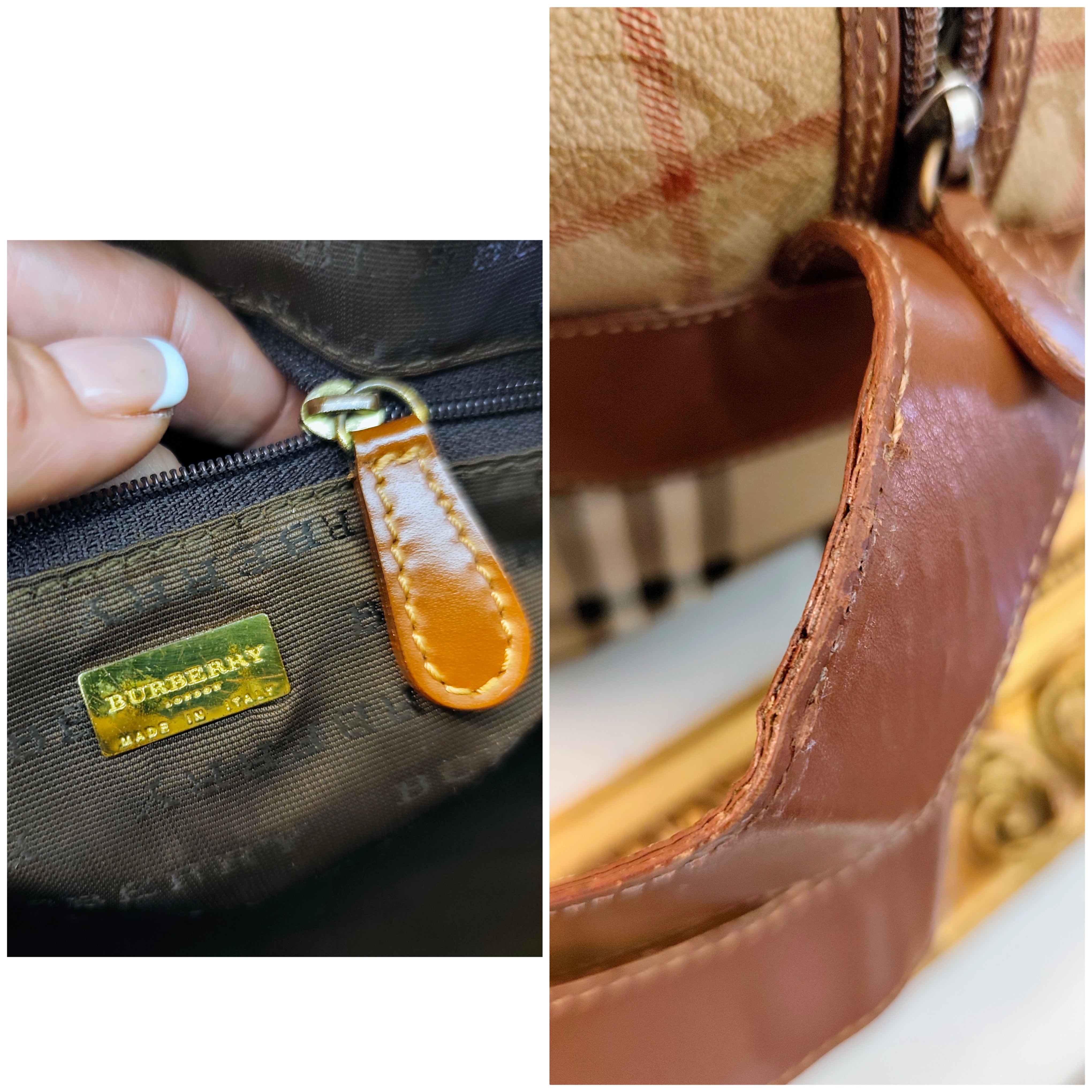 Burberry – Borsa Postina Messenger in Tela Check Beige e Pelle Marrone Vintage