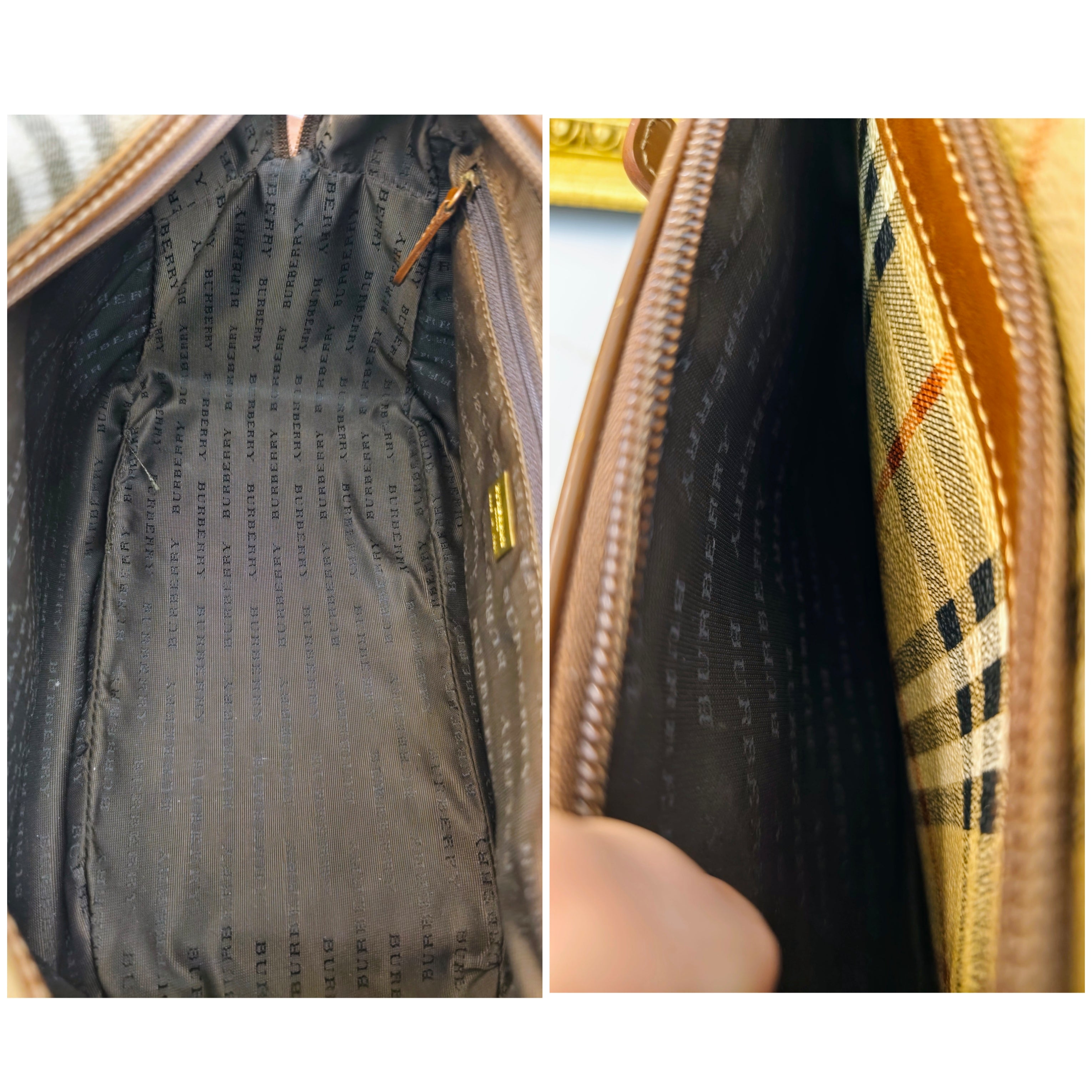 Burberry – Borsa Postina Messenger in Tela Check Beige e Pelle Marrone Vintage