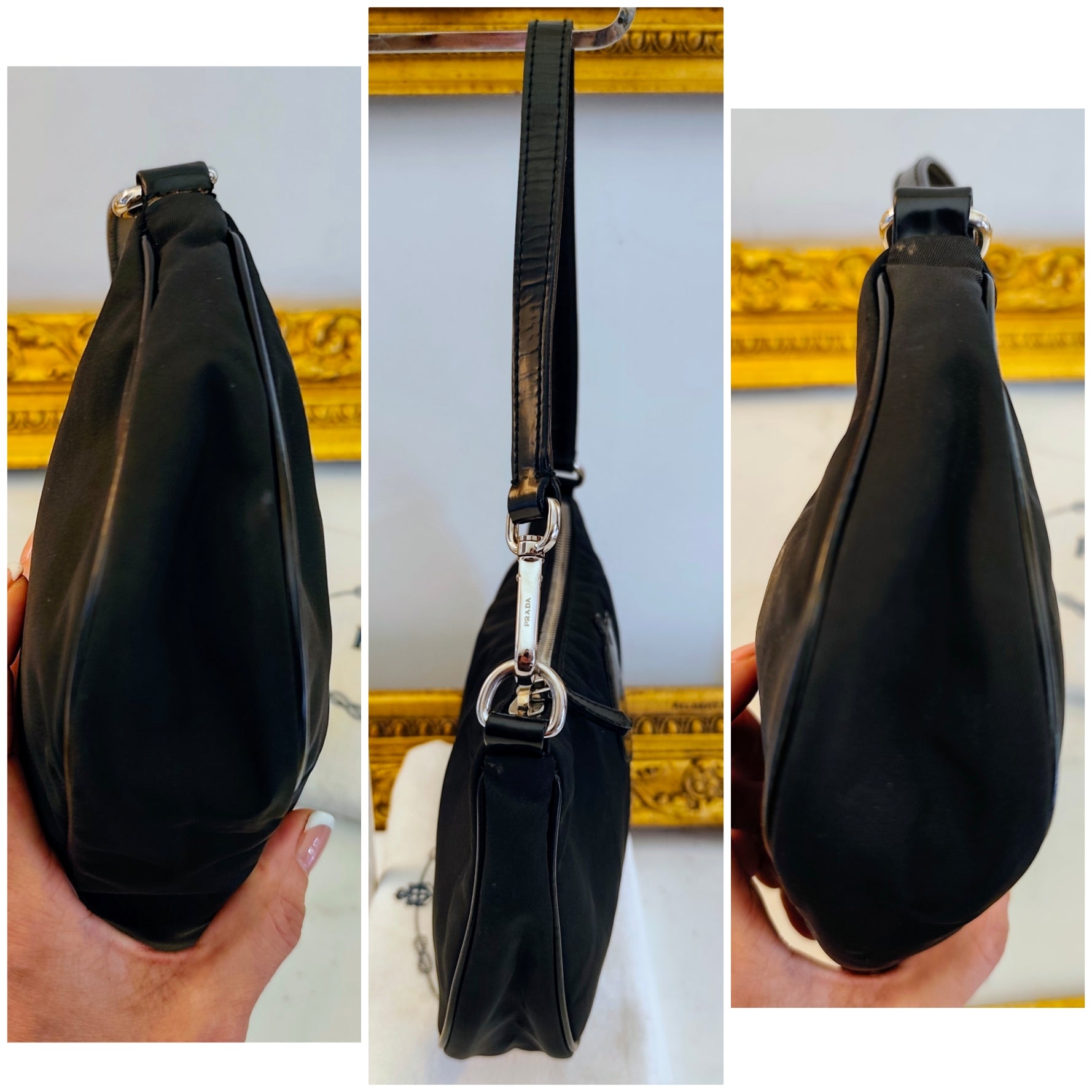 Prada – Mini Borsa a Spalla in Re-Nylon Nero Logo Jacquard