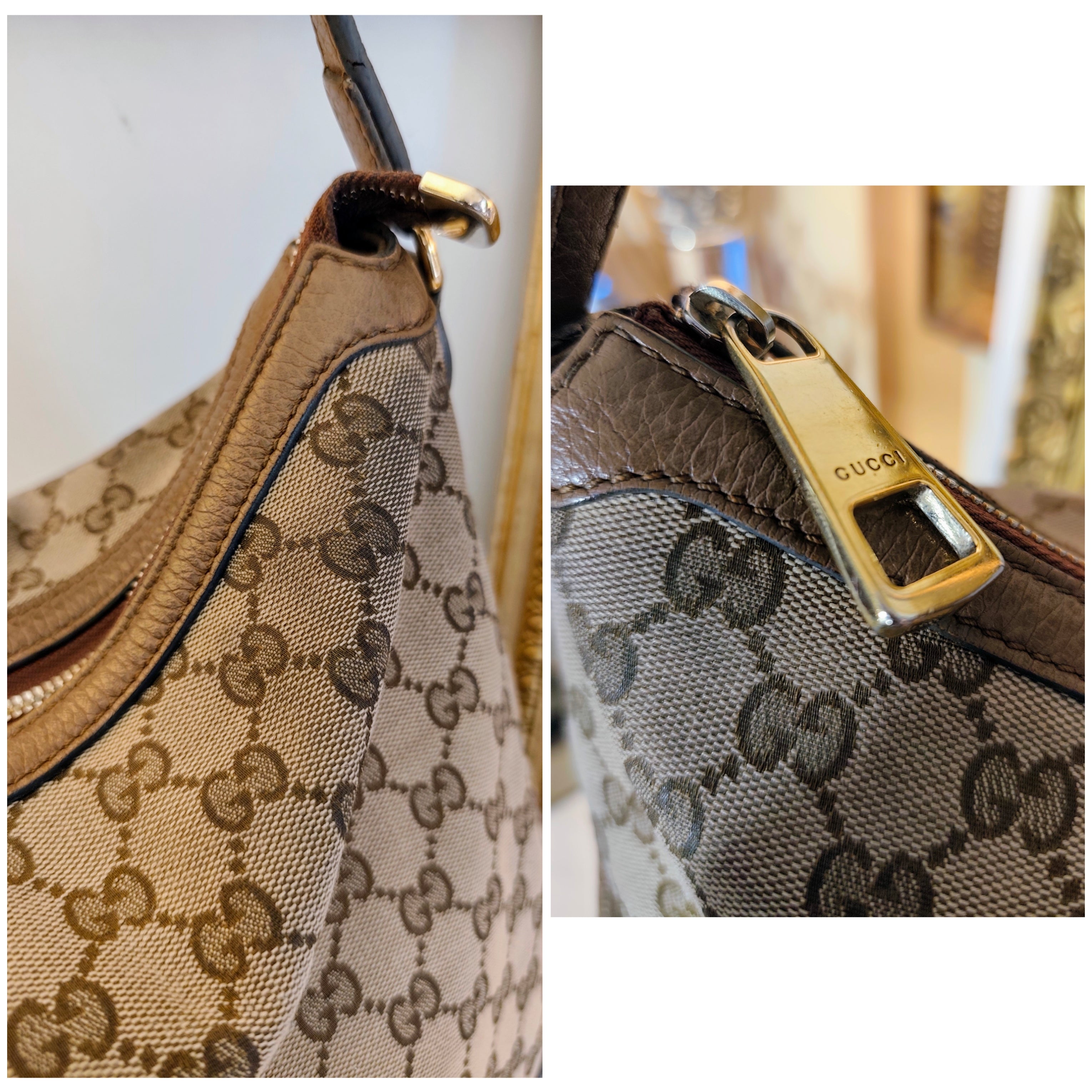 Gucci – Bree Shopper Hobo Tessuto “GG” Beige e Pelle cammello