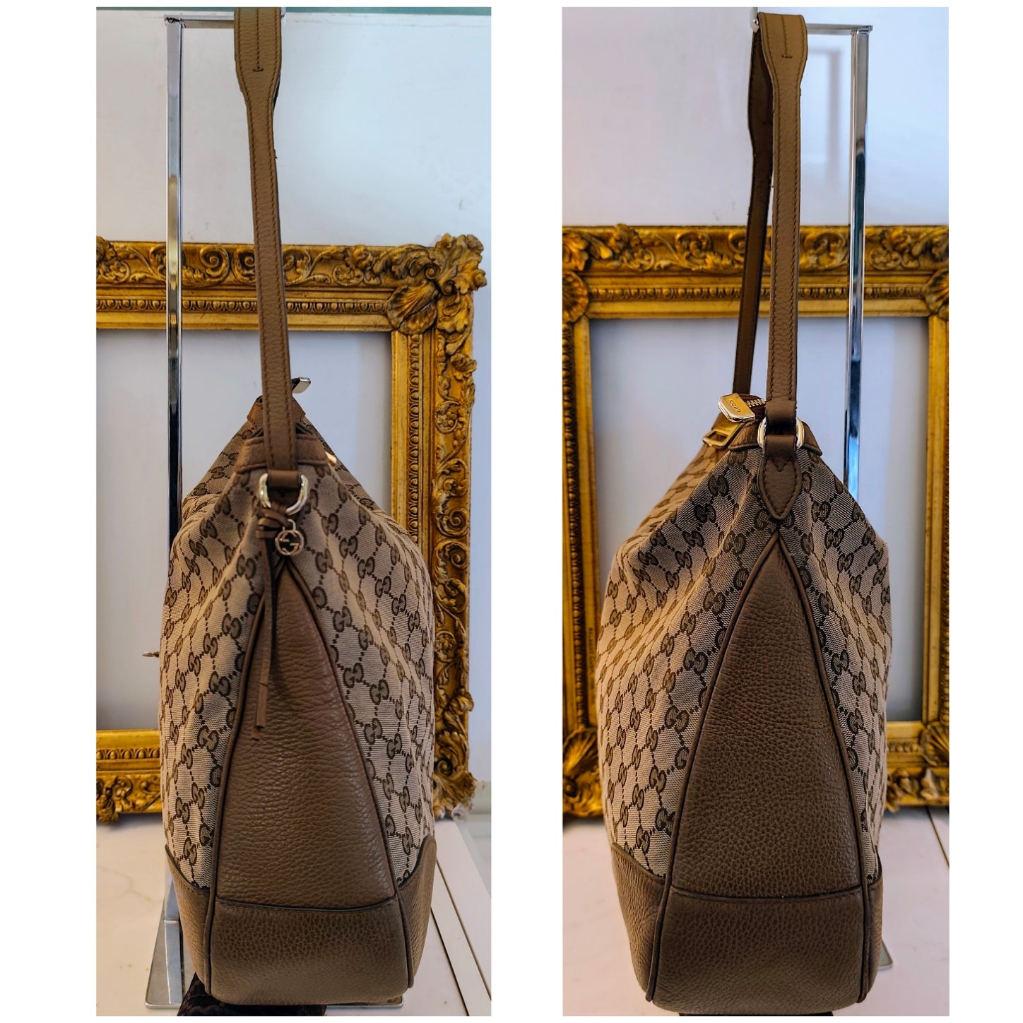 Gucci – Bree Shopper Hobo Tessuto “GG” Beige e Pelle cammello