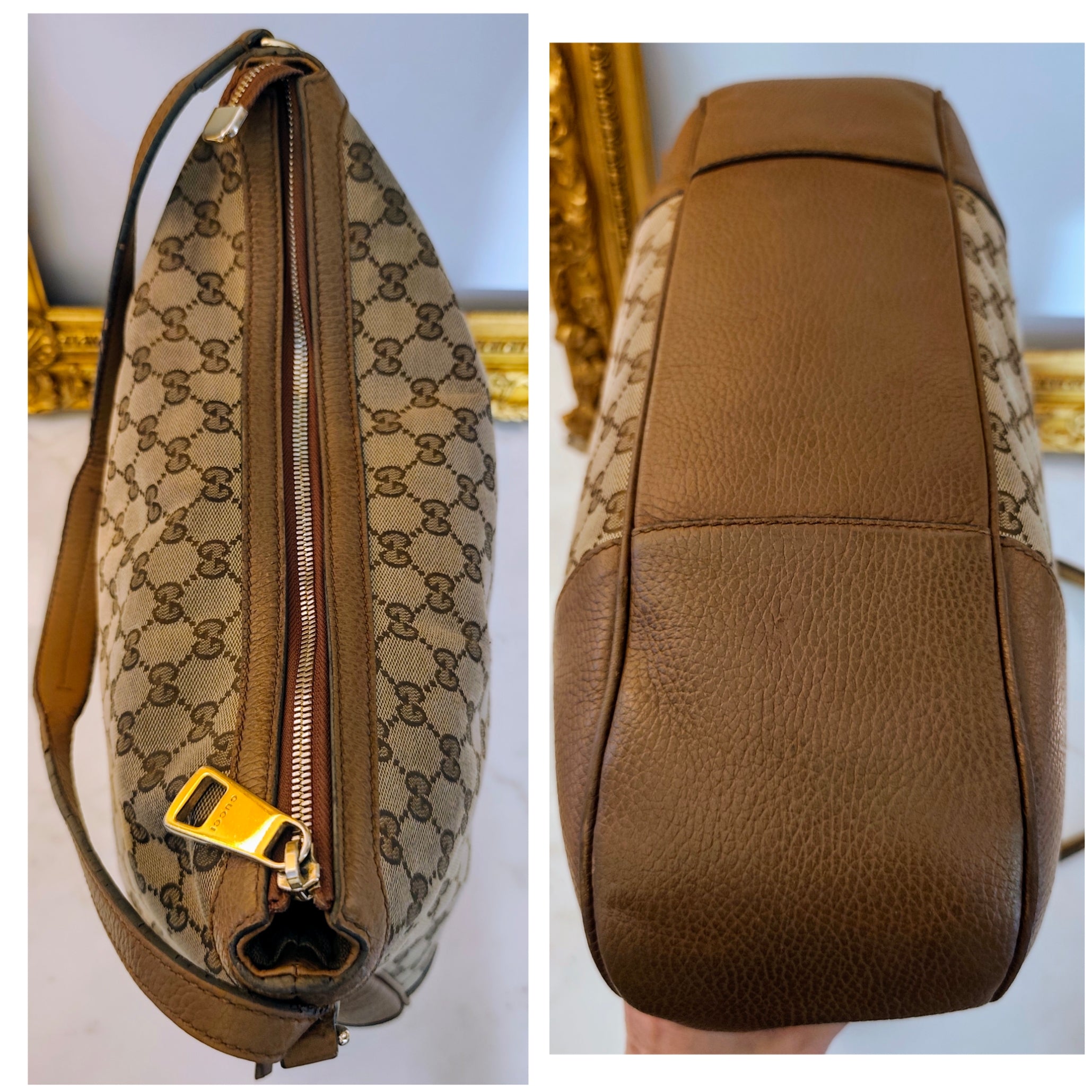 Gucci – Bree Shopper Hobo Tessuto “GG” Beige e Pelle cammello