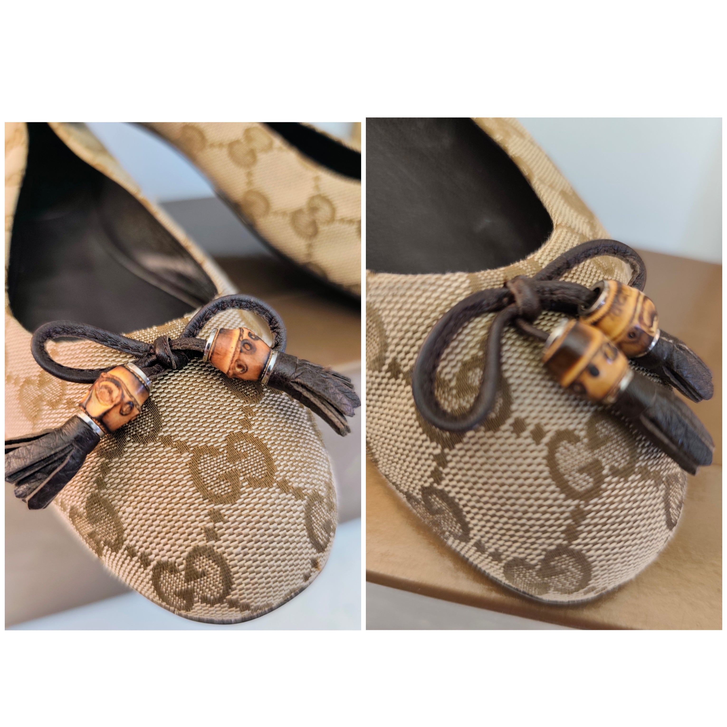 Gucci – Ballerine Tessuto “GG” Beige Fiocchi e Charm Bamboo