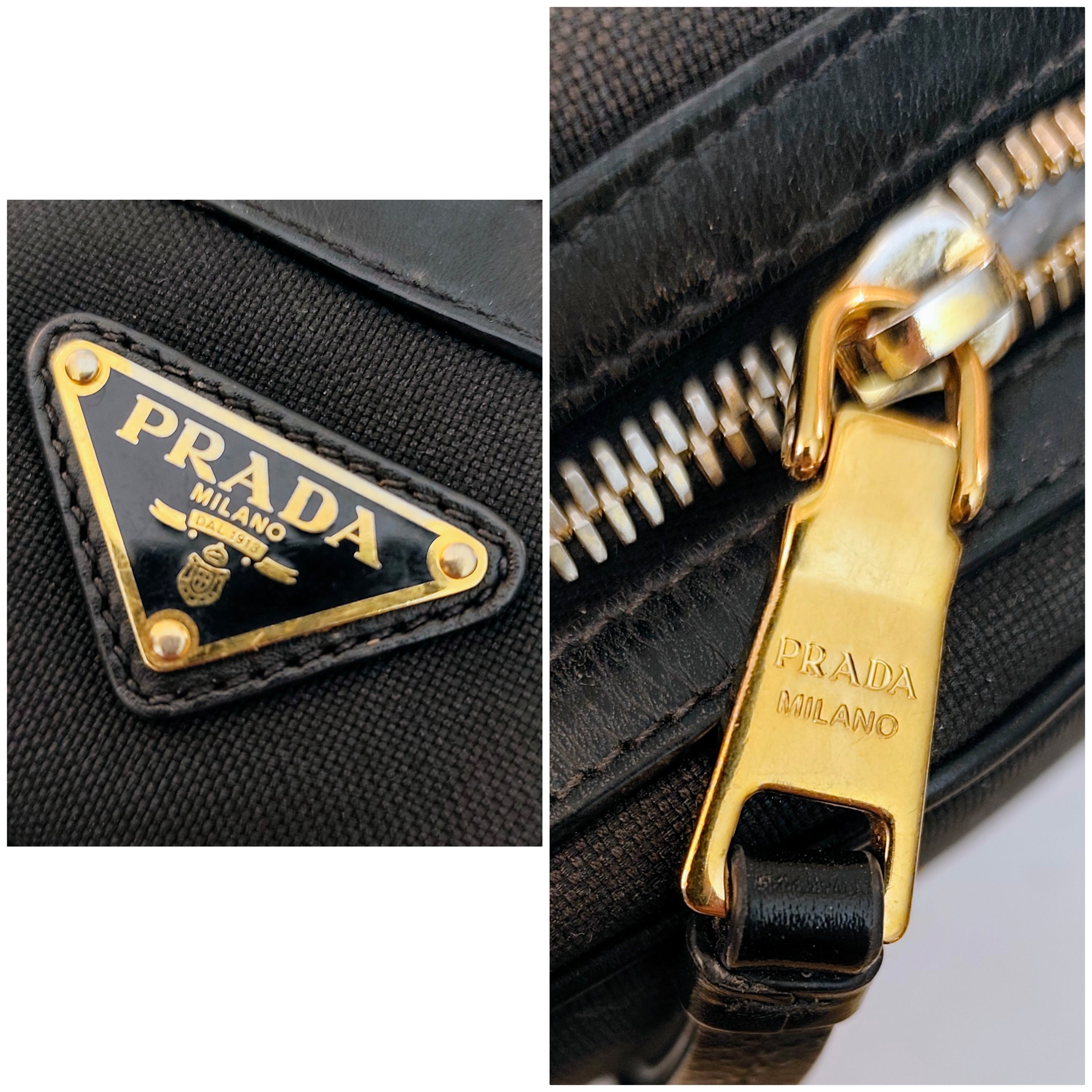 Prada - Pochette Clutch a Tracolla in Tessuto Jacquard Grigio con Inserti in Pelle Nera
