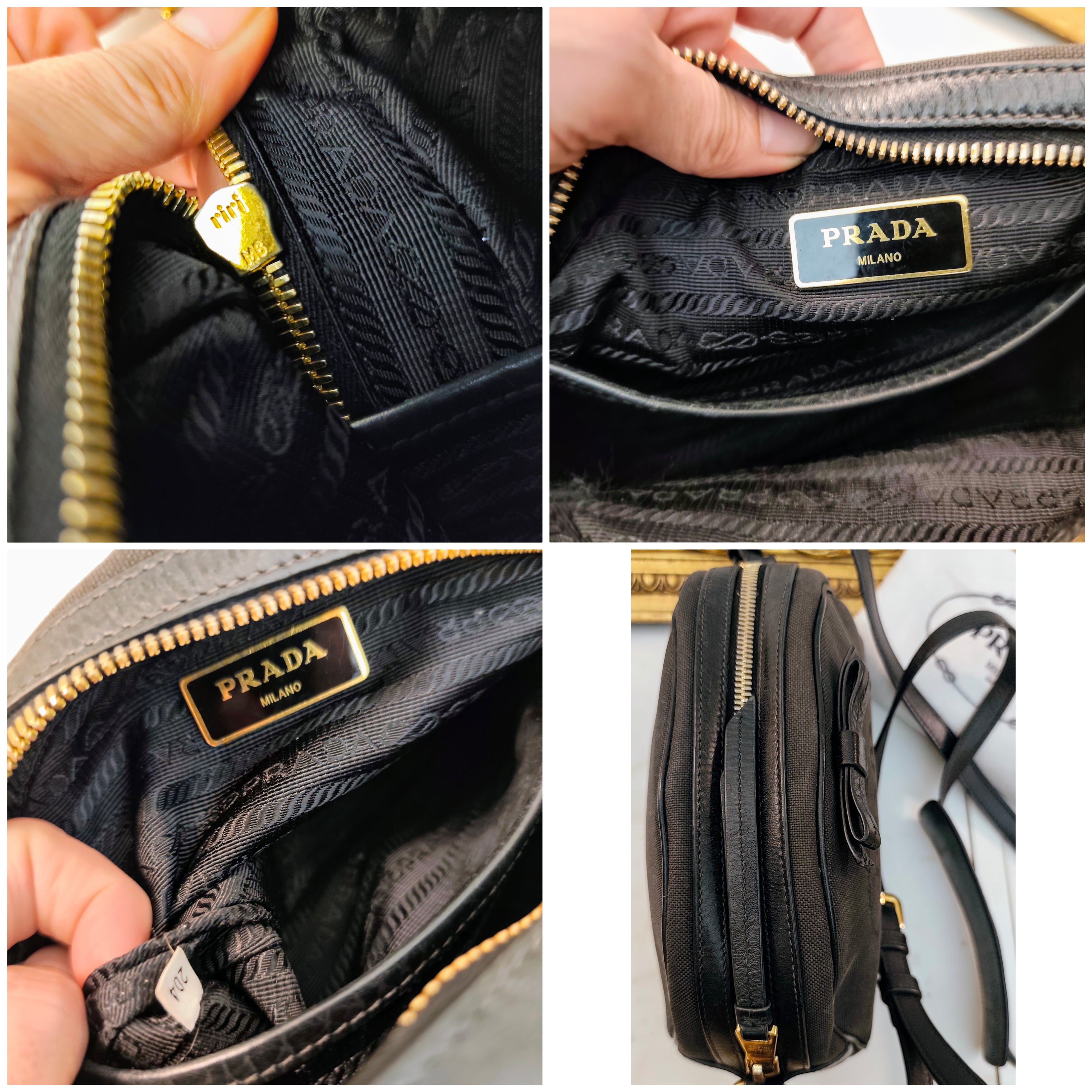 Prada - Pochette Clutch a Tracolla in Tessuto Jacquard Grigio con Inserti in Pelle Nera