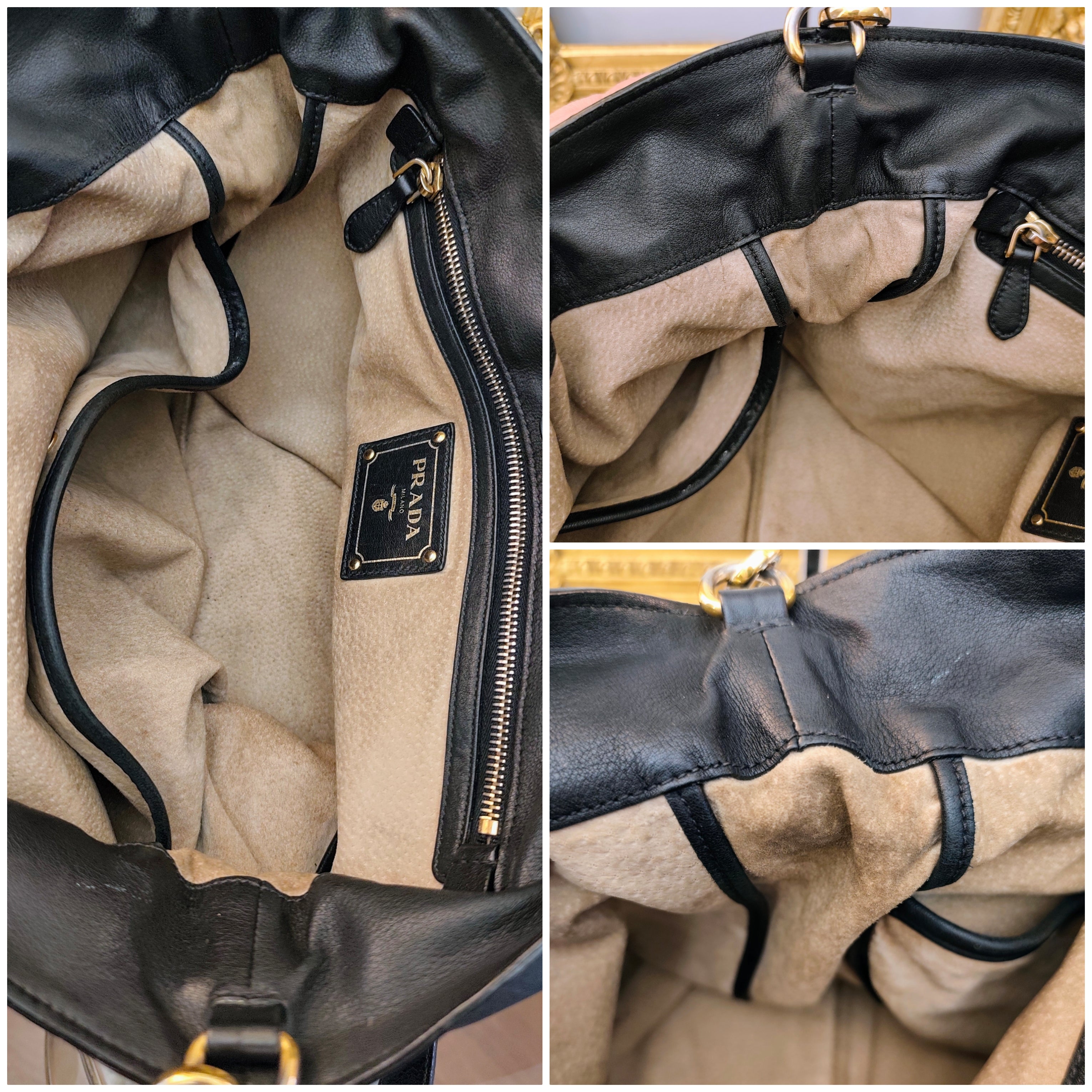 Prada - Shopper a spalla in Pelle Spazzolata Nera con tracolla