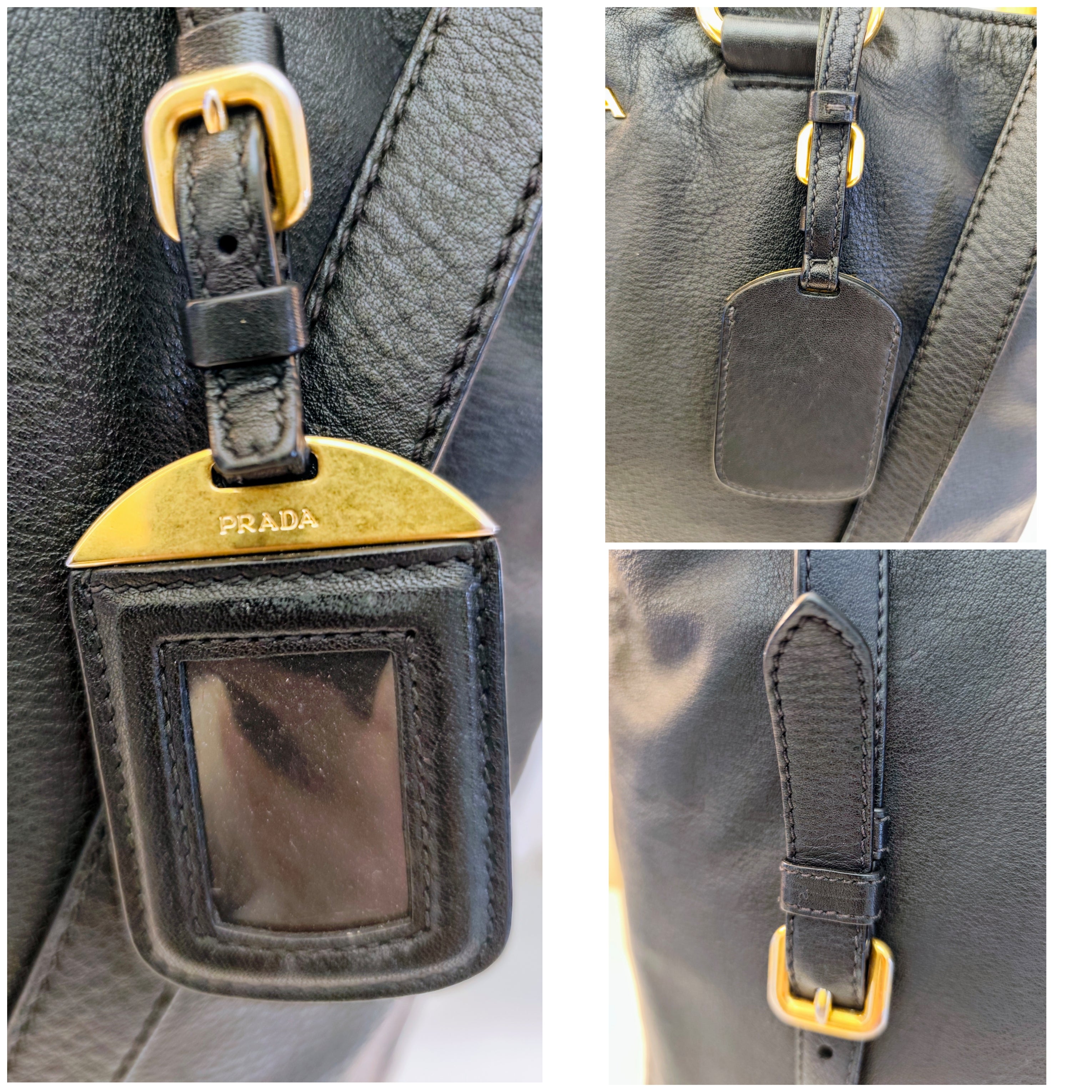 Prada - Shopper a spalla in Pelle Spazzolata Nera con tracolla