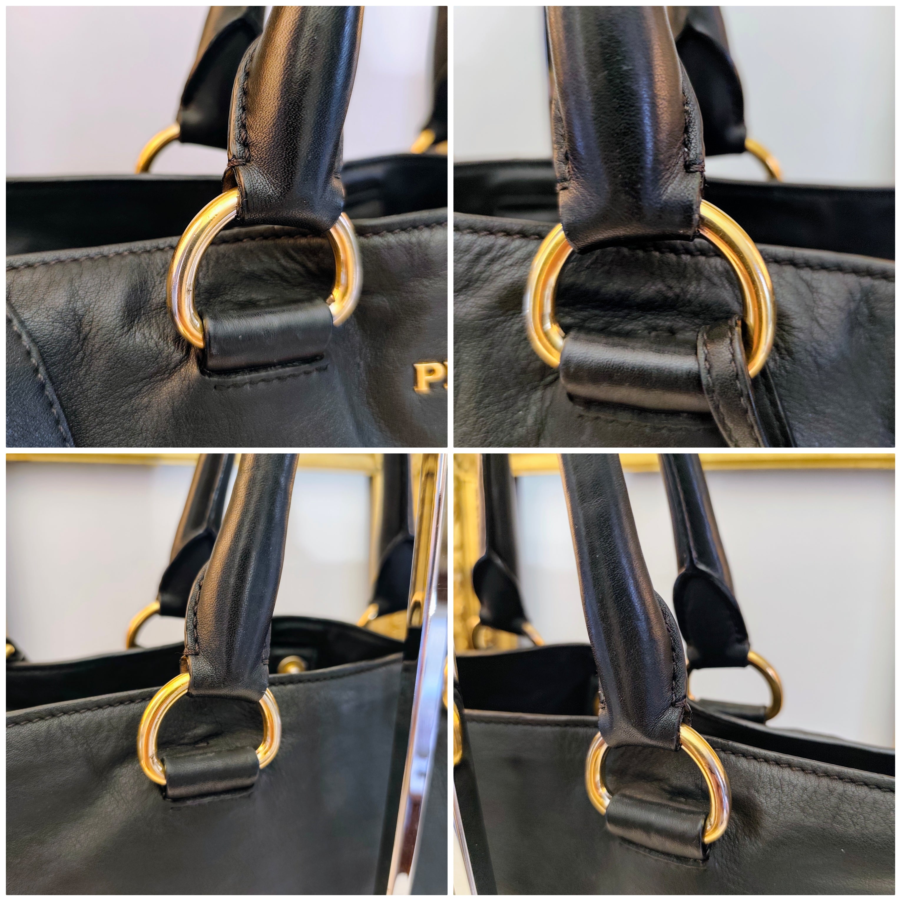 Prada - Shopper a spalla in Pelle Spazzolata Nera con tracolla
