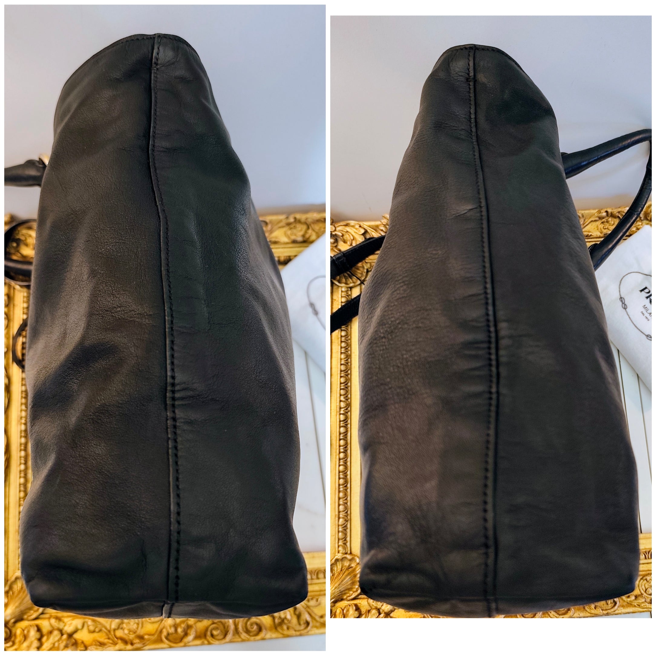 Prada - Shopper a spalla in Pelle Spazzolata Nera con tracolla