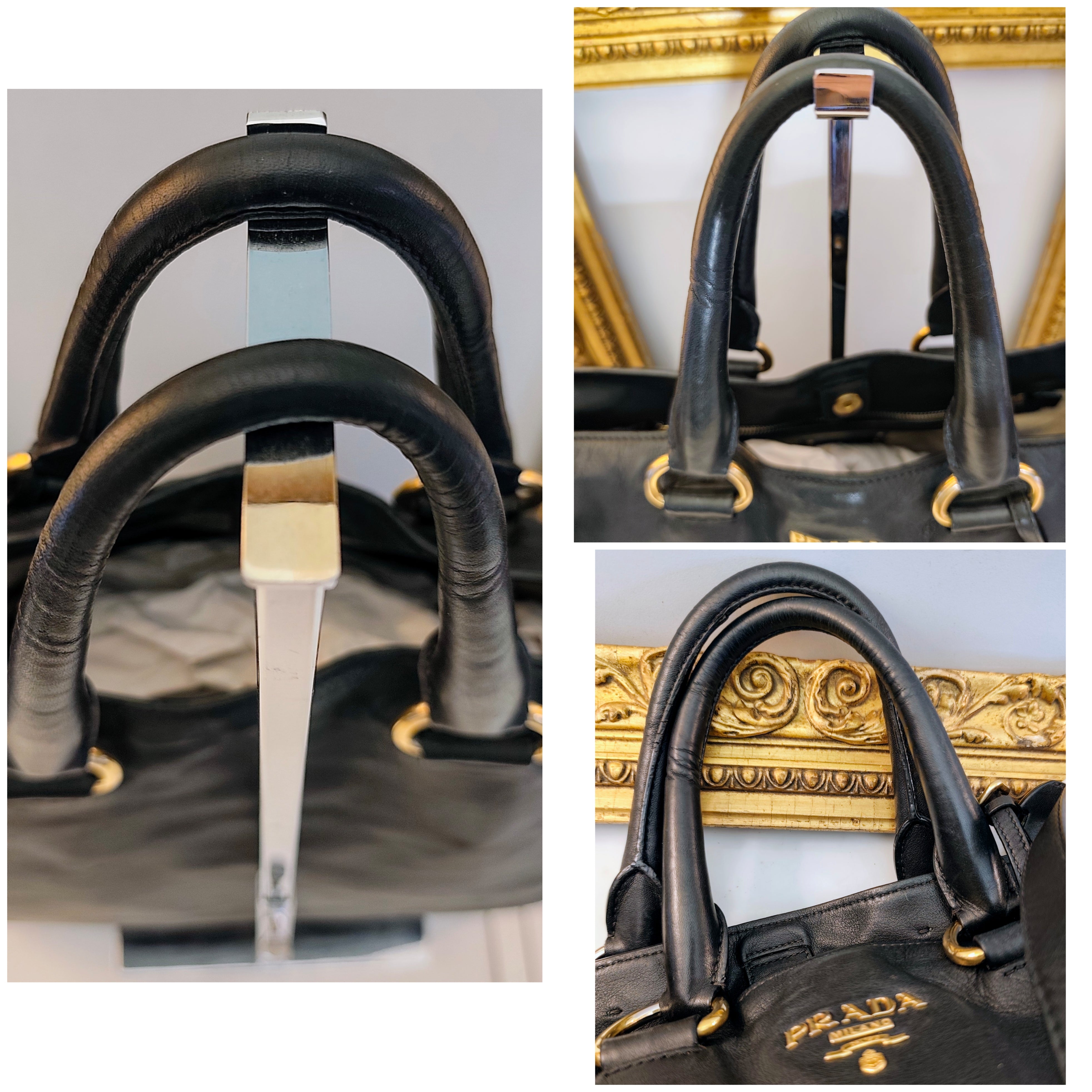 Prada - Shopper a spalla in Pelle Spazzolata Nera con tracolla