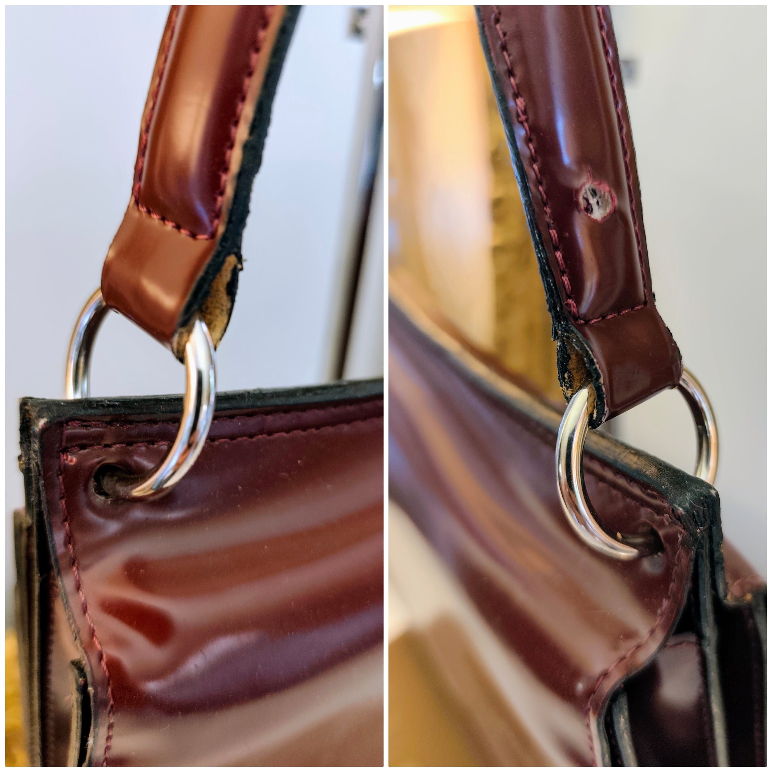 Gucci – Borsa a Spalla Double-Face Vintage Vernice Bordeaux