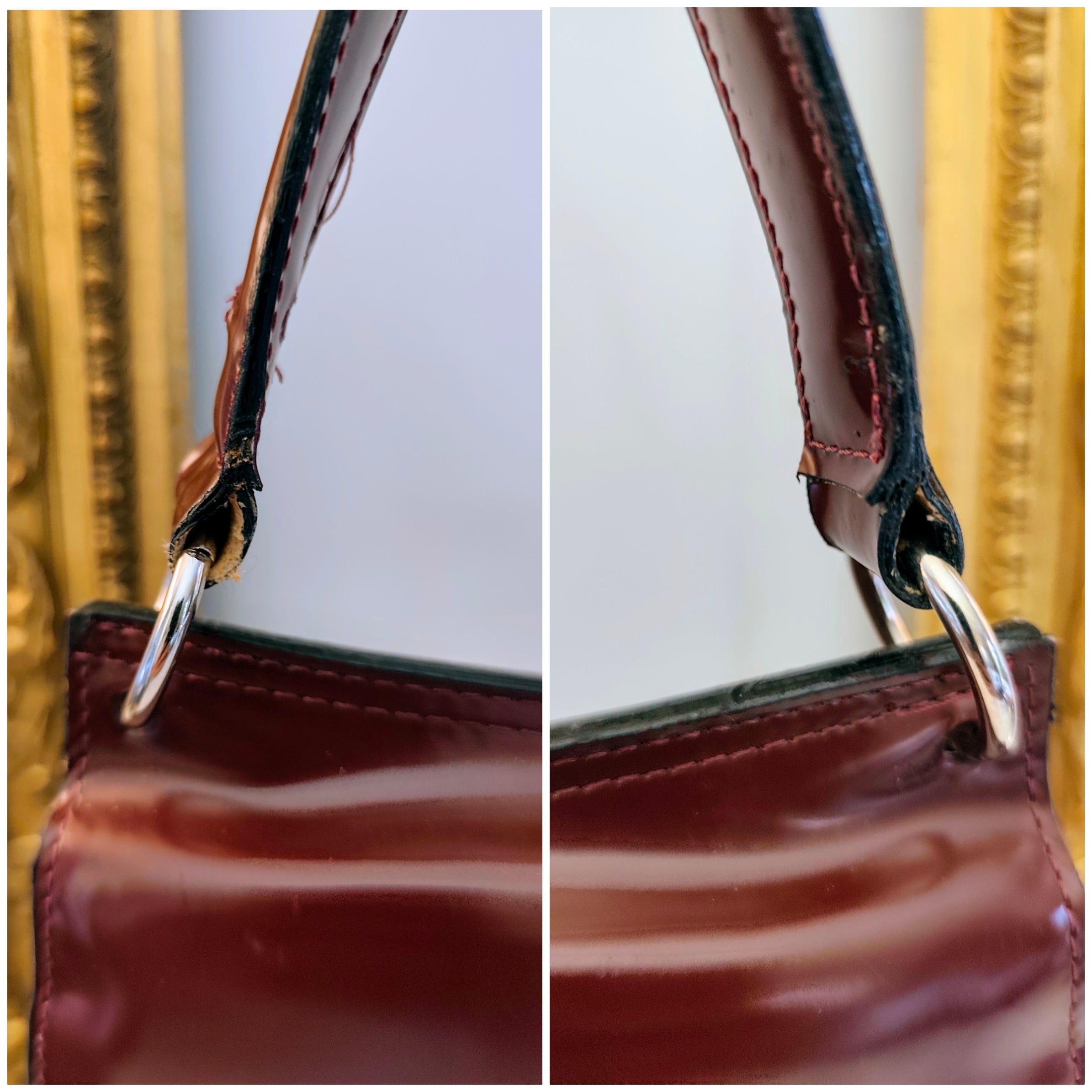 Gucci – Borsa a Spalla Double-Face Vintage Vernice Bordeaux