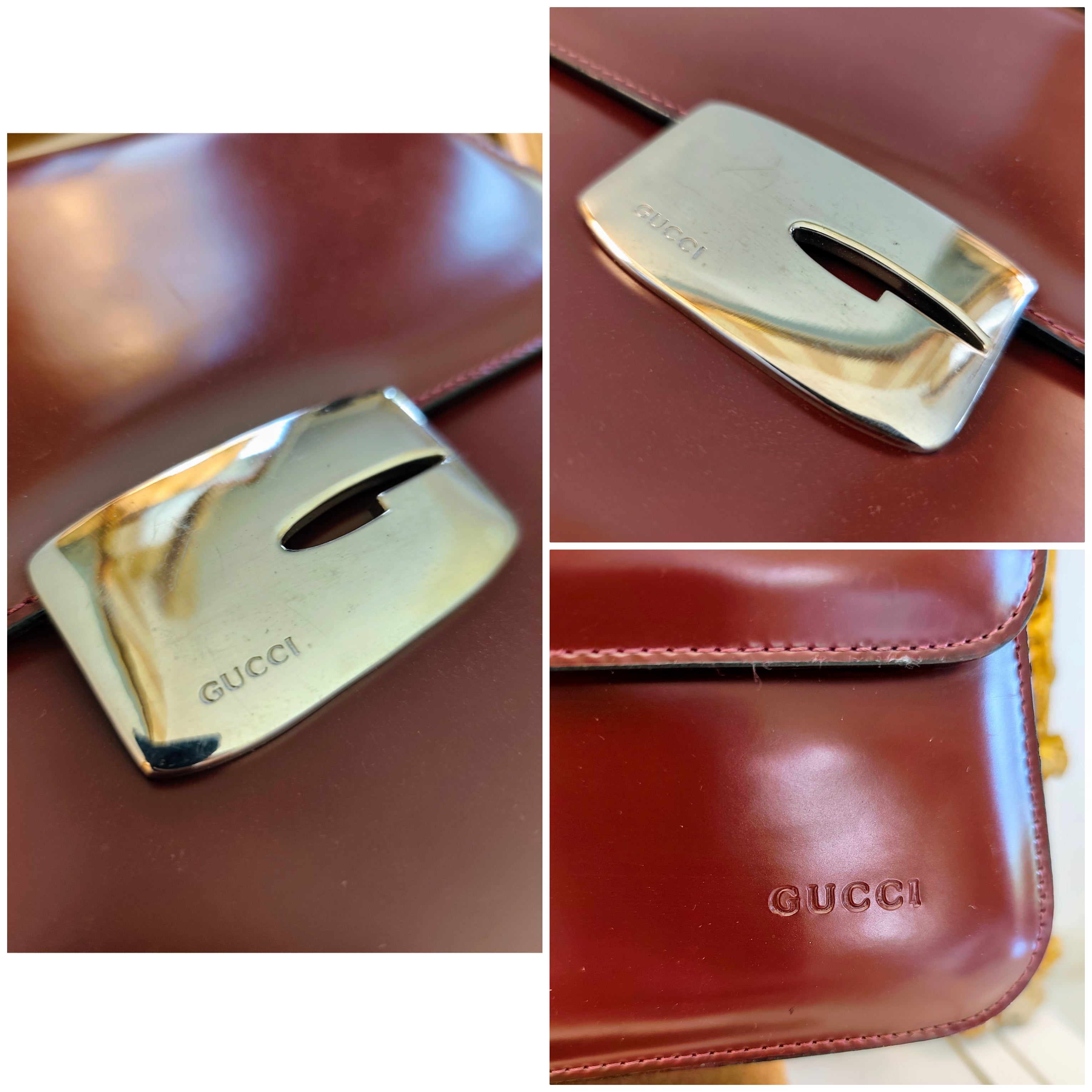 Gucci – Borsa a Spalla Double-Face Vintage Vernice Bordeaux