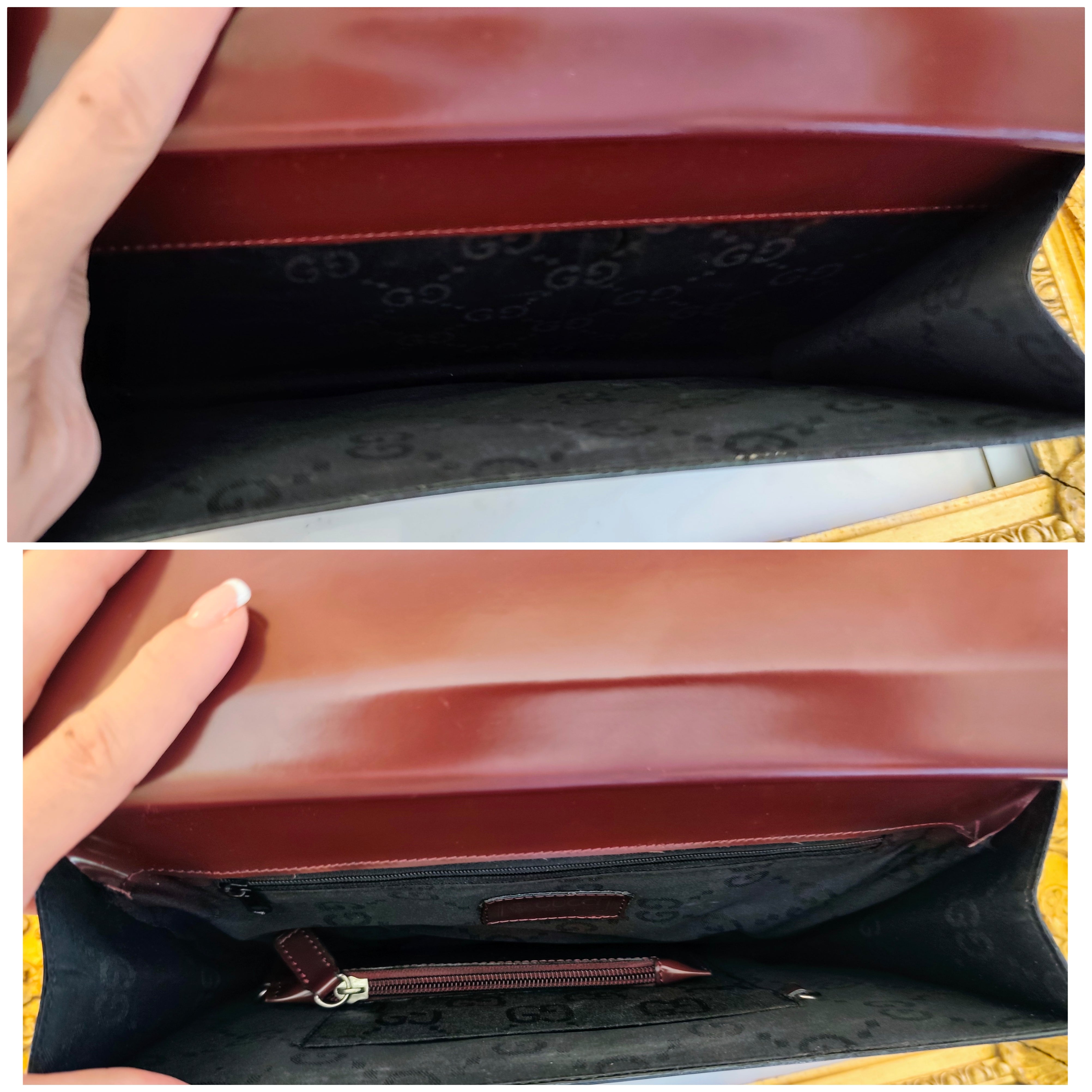 Gucci – Borsa a Spalla Double-Face Vintage Vernice Bordeaux