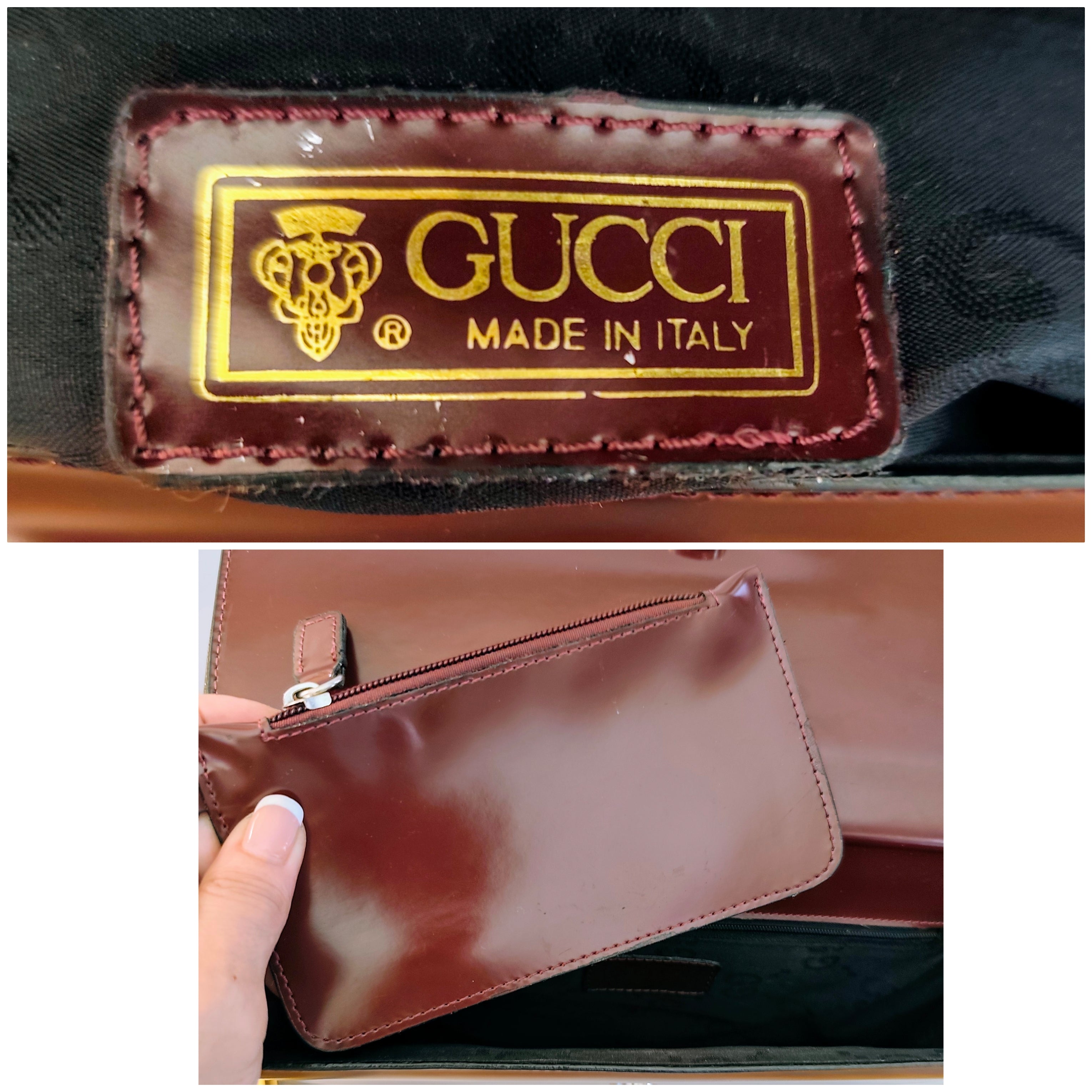 Gucci – Borsa a Spalla Double-Face Vintage Vernice Bordeaux