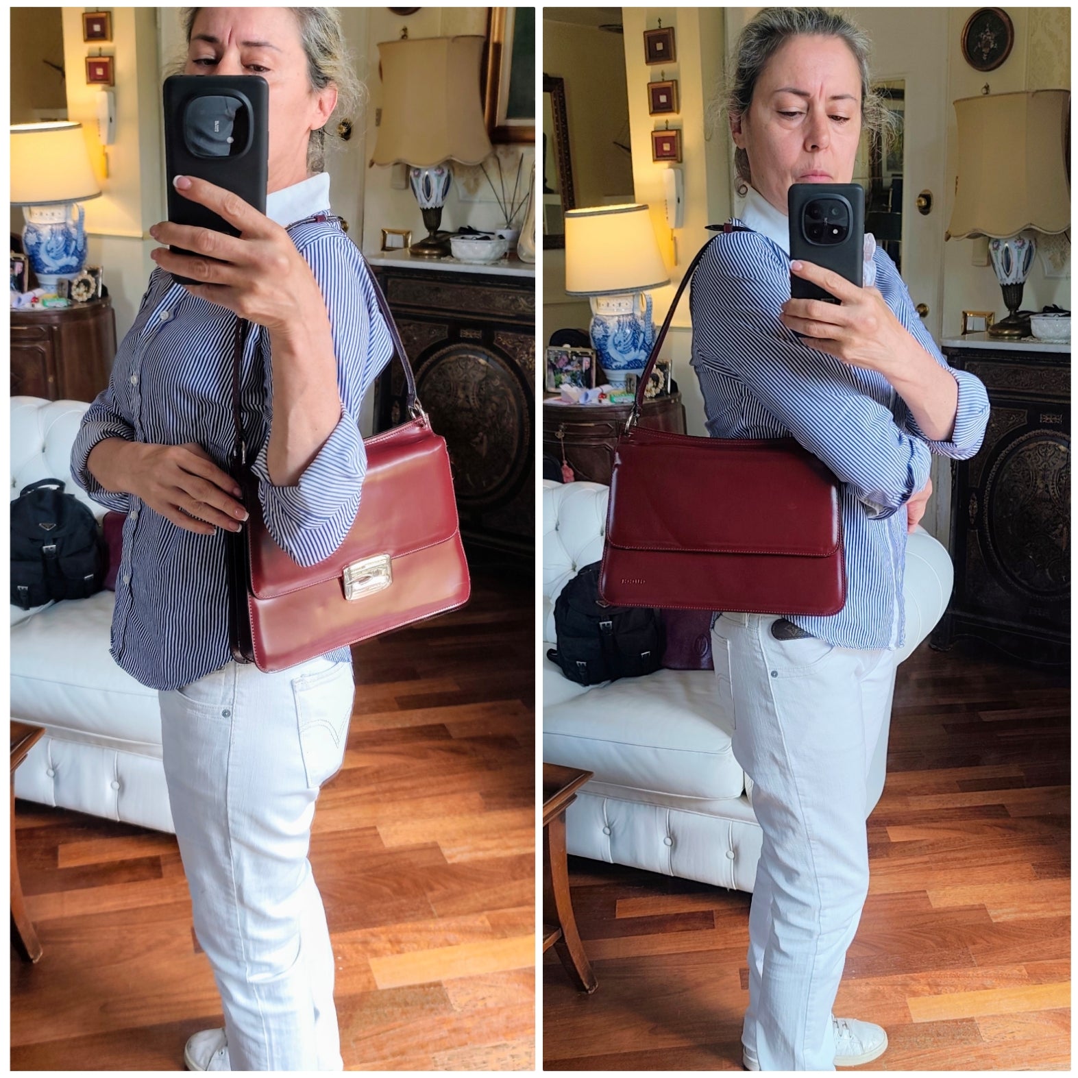 Gucci – Borsa a Spalla Double-Face Vintage Vernice Bordeaux