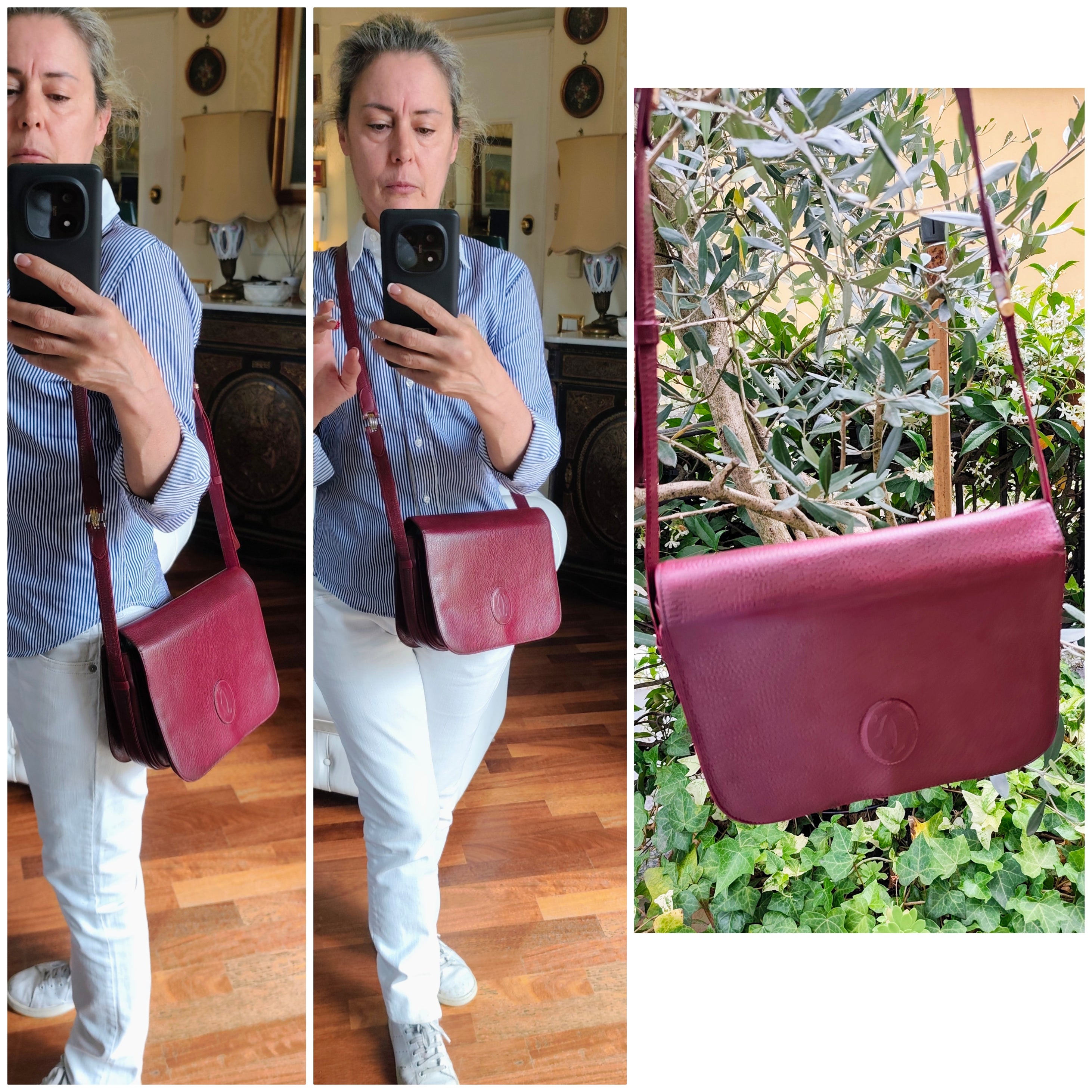 Cartier – Borsa Camera Bag Vintage a Tracolla in Pelle Bordeaux