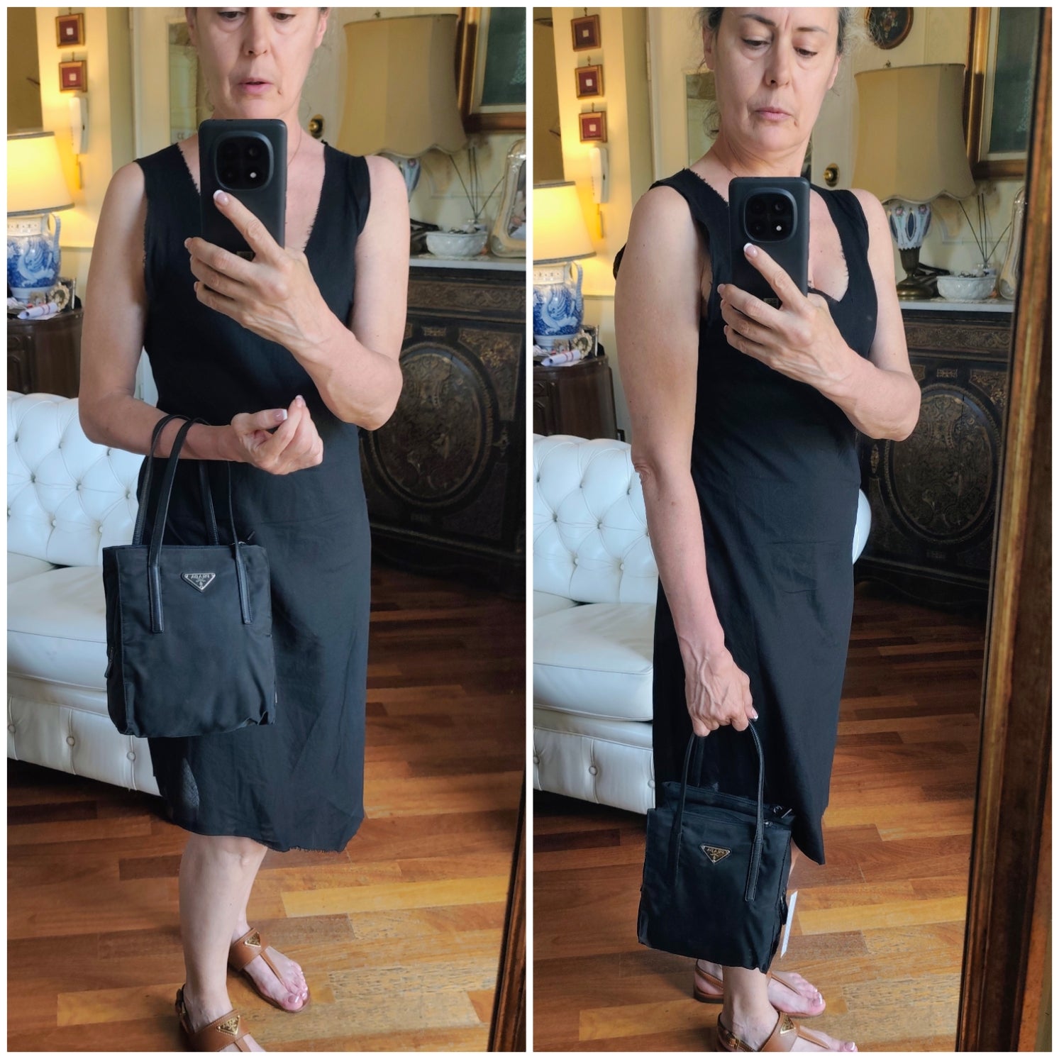 Prada – Mini Tote Bag Vintage in Re-Nylon Nero e Pelle