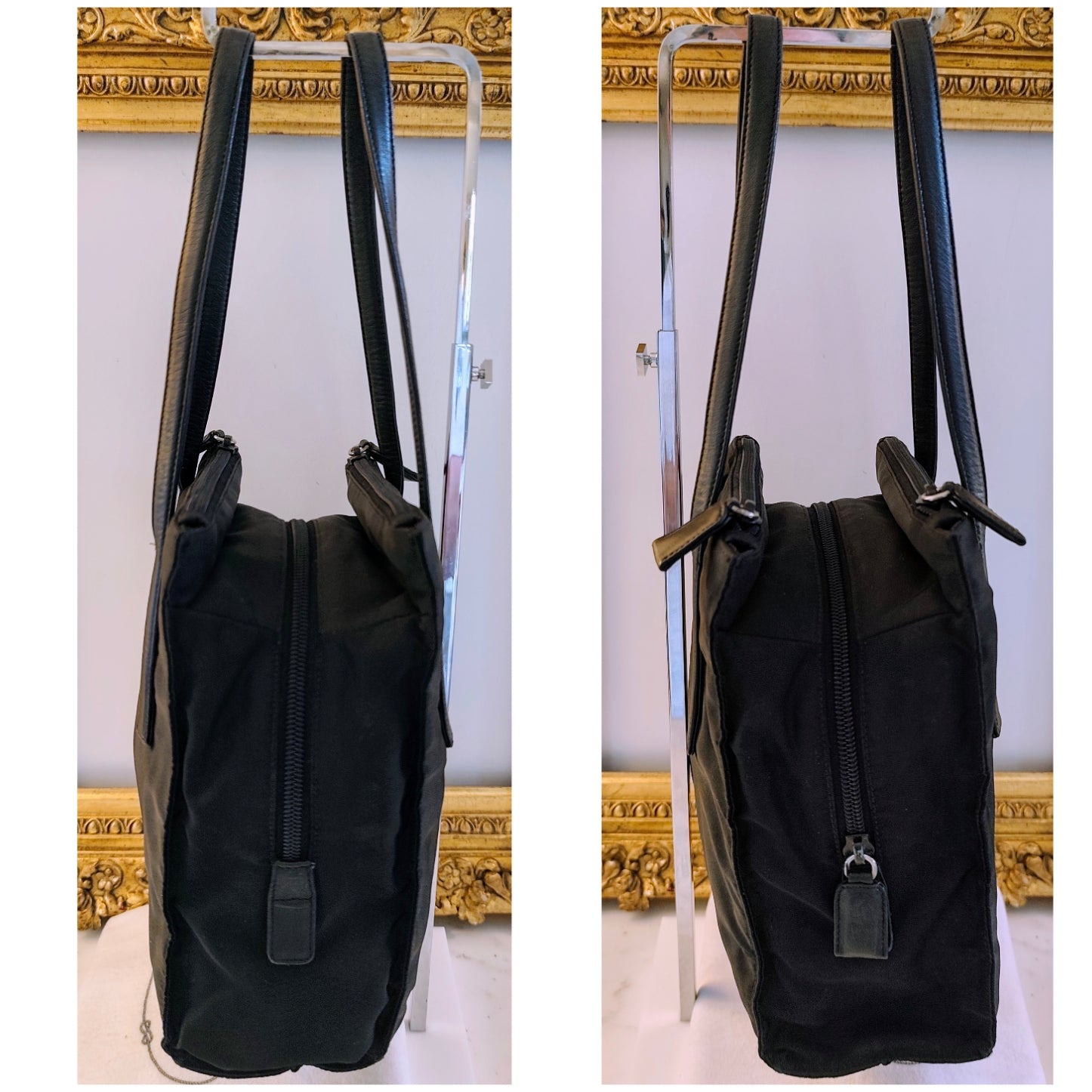 Prada – Mini Tote Bag Vintage in Re-Nylon Nero e Pelle