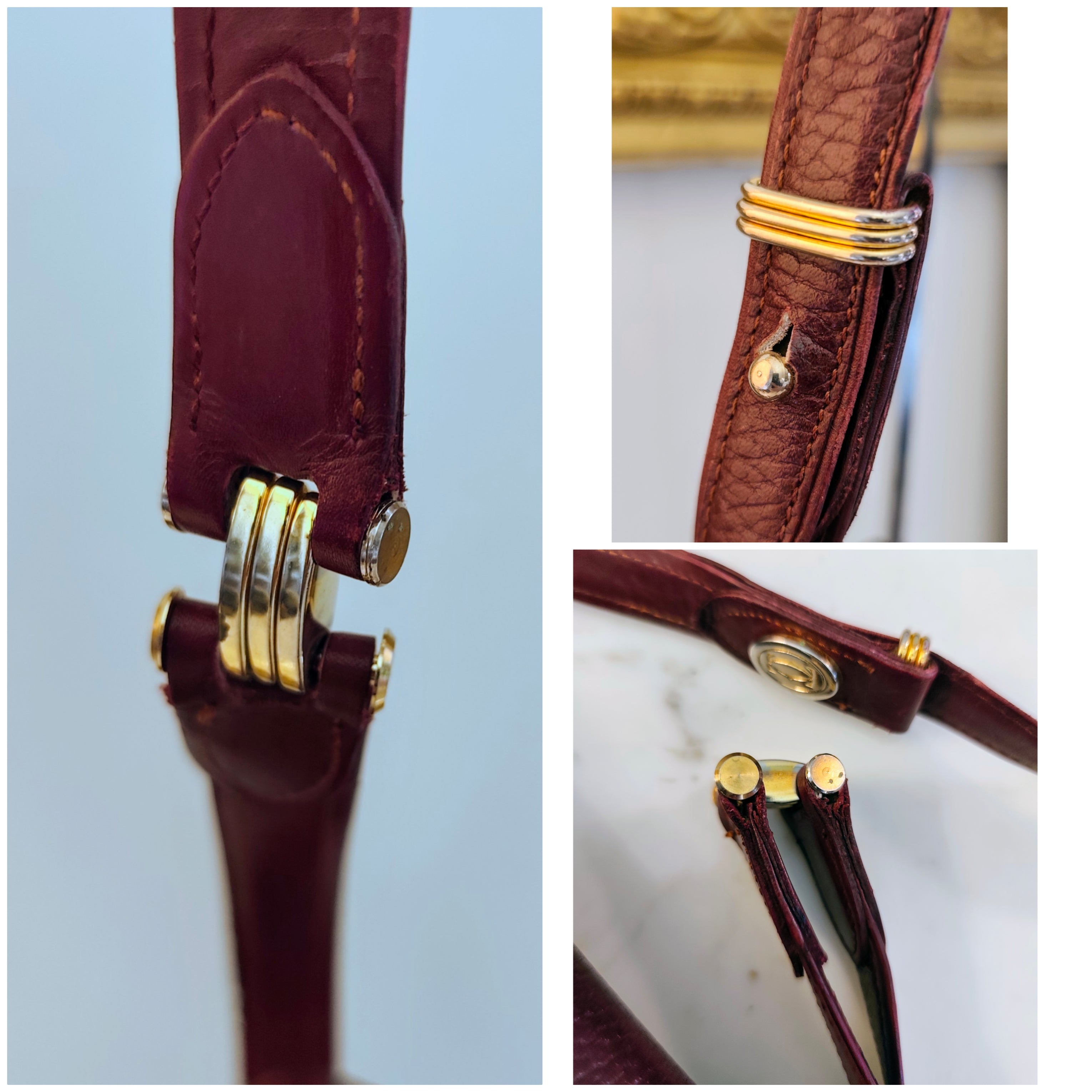 Cartier – Borsa Camera Bag Vintage a Tracolla in Pelle Bordeaux