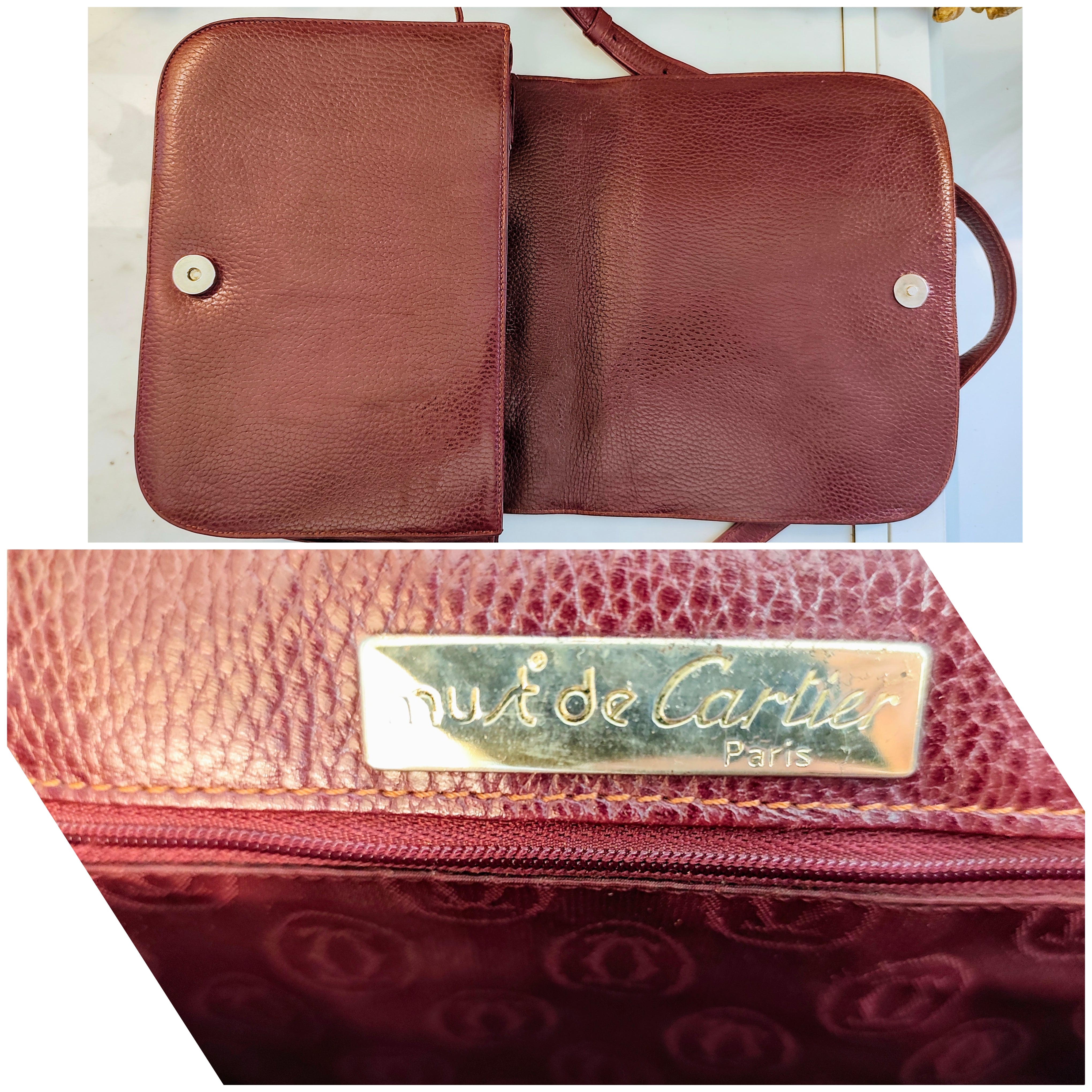 Cartier – Borsa Camera Bag Vintage a Tracolla in Pelle Bordeaux