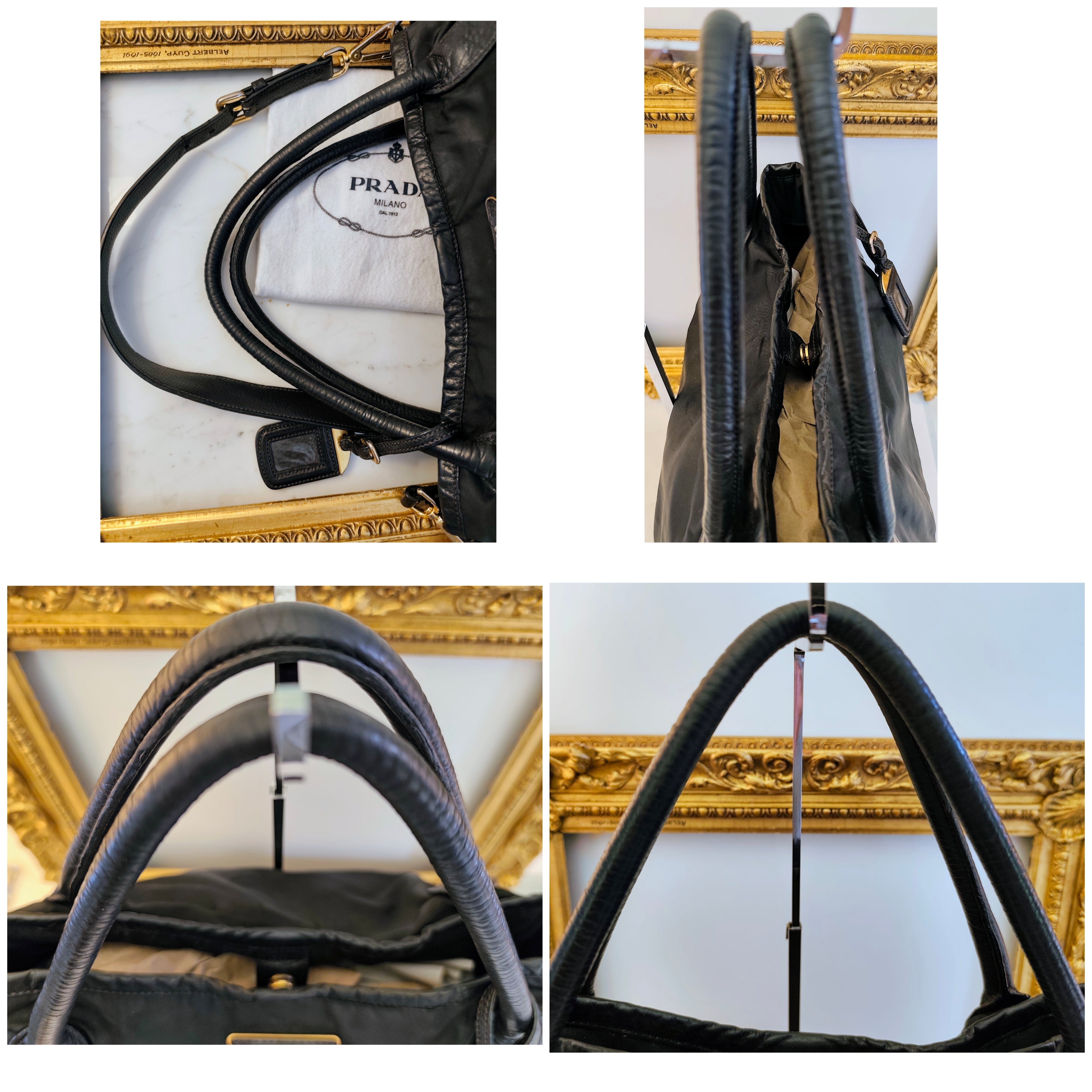 Prada – Borsa Shopper in Nylon e Pelle Nera con Logo Triangolo e Tracolla