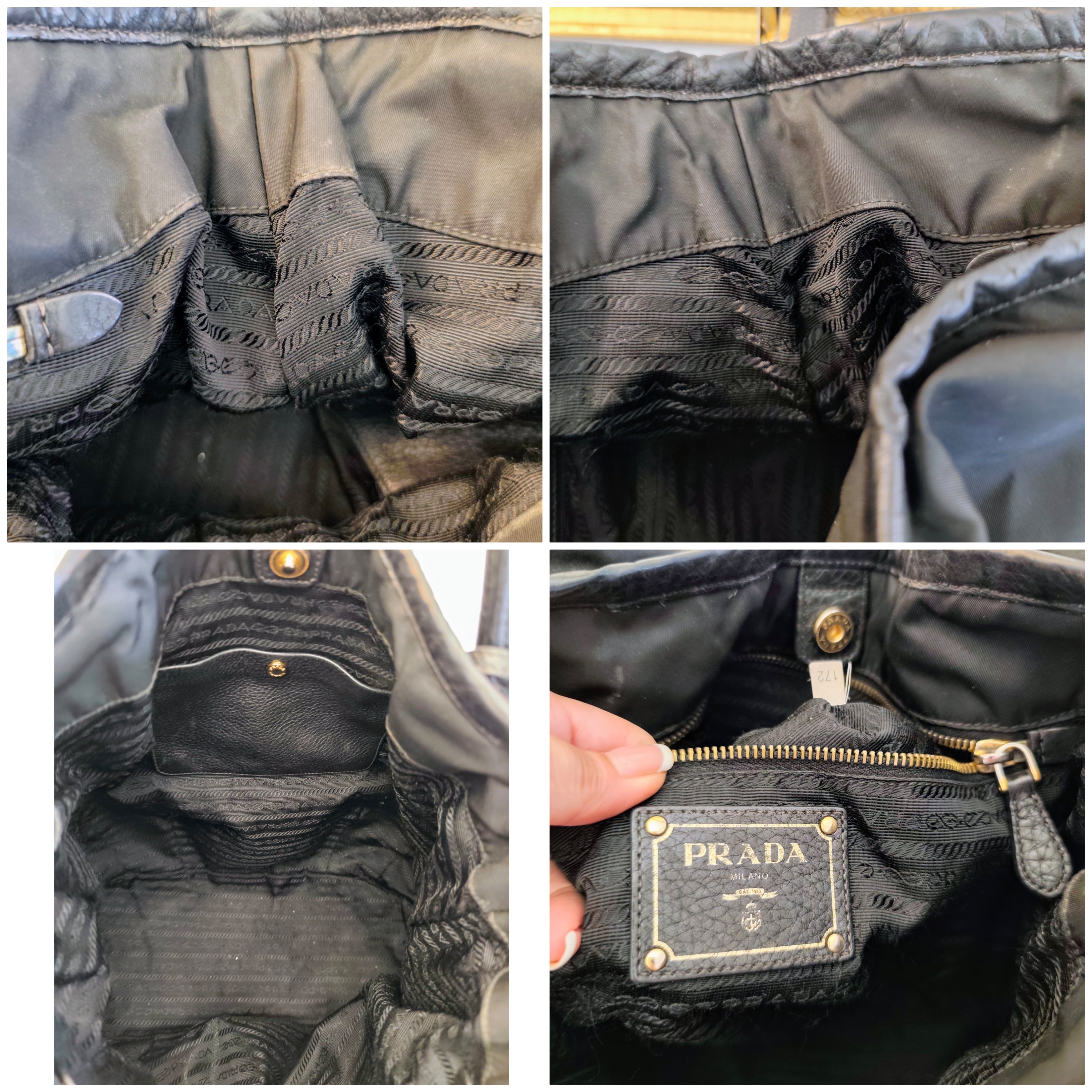 Prada – Borsa Shopper in Nylon e Pelle Nera con Logo Triangolo e Tracolla