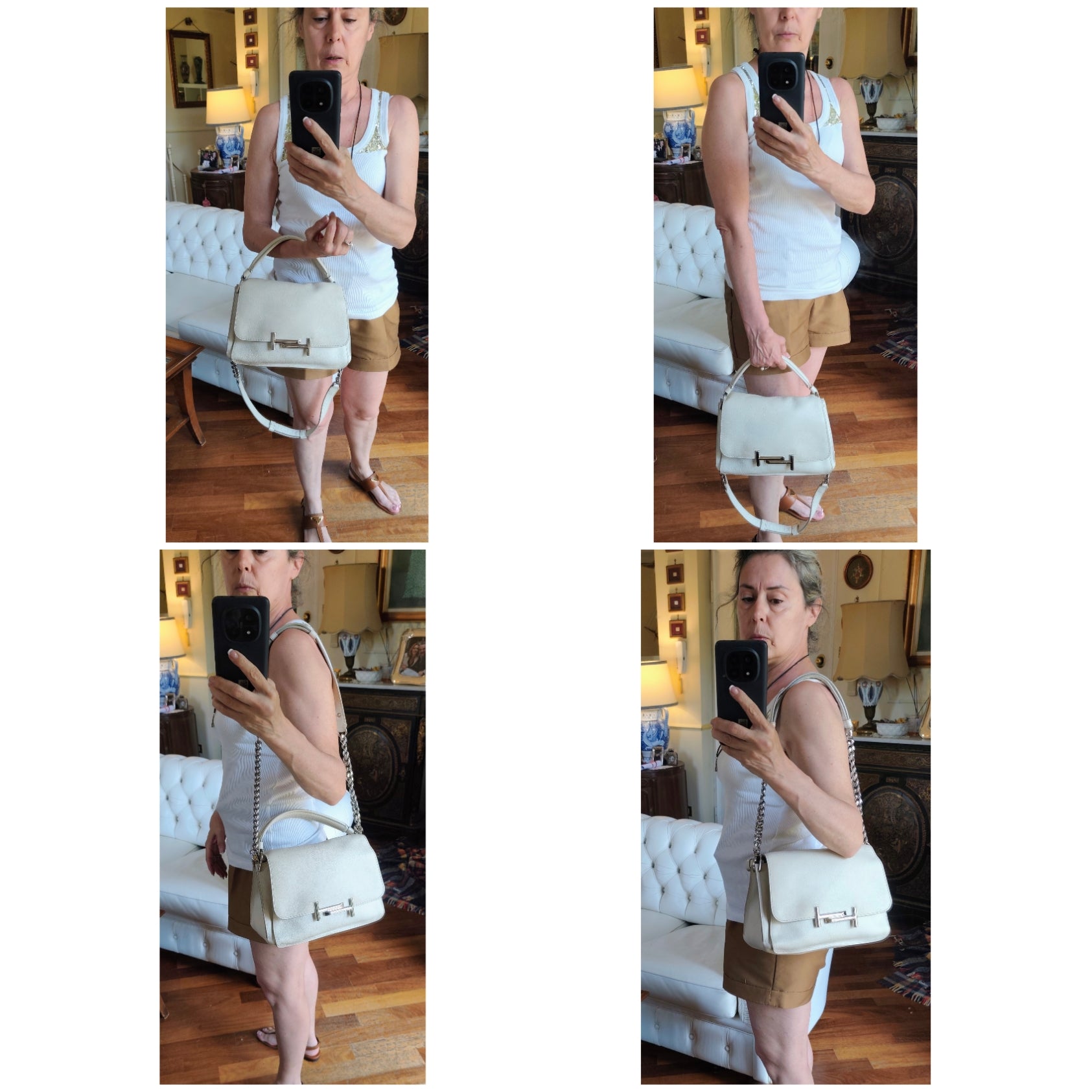 Tod’s – Tote Bag "Double T" a Spalla in Pelle Avorio